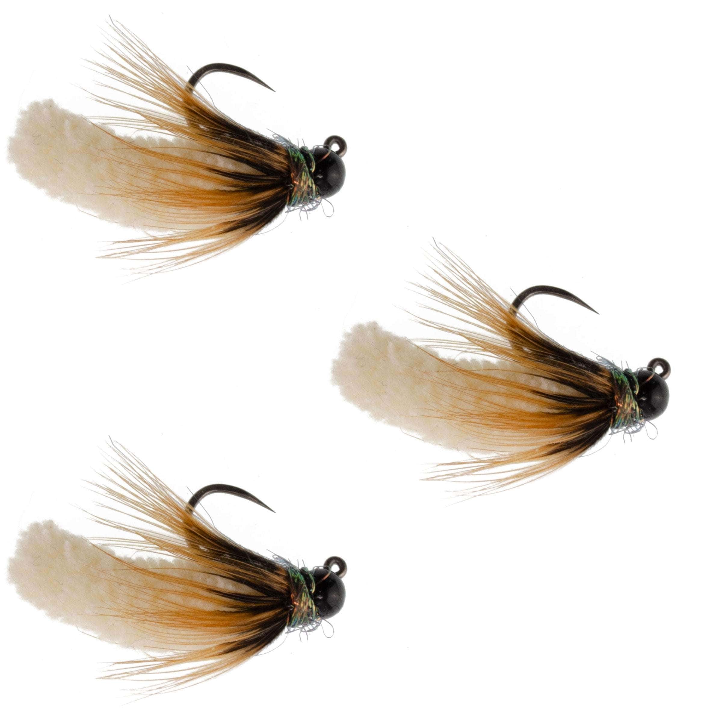 The Fly Fishing Place Trout Wet Flies 3 Pack Tungsten Bead Cream Mop Fly Tactical Jig Czech Euro Nymph Barbless Fly - 3 Flies Size 14