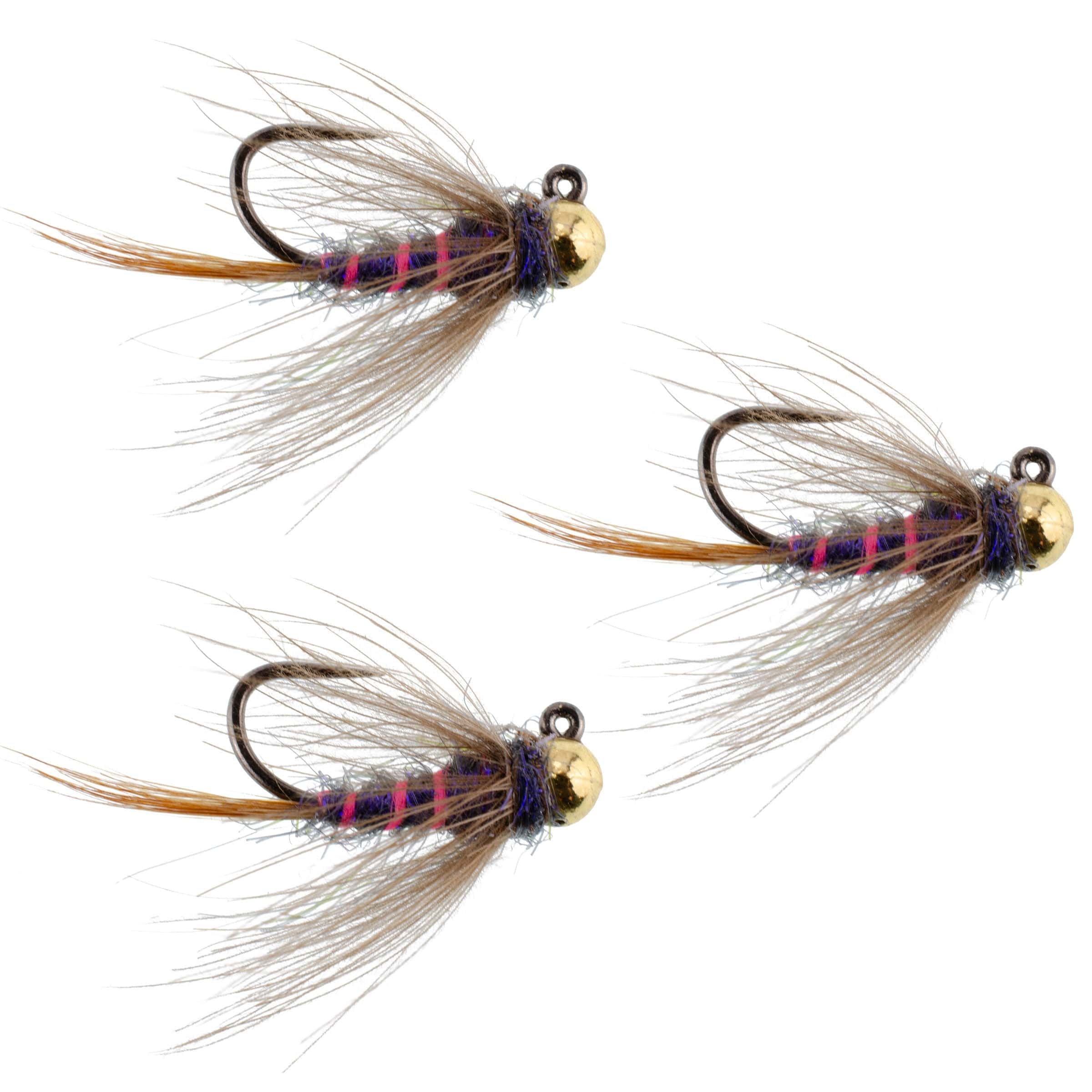 The Fly Fishing Place Trout Wet Flies 3 Pack Tungsten Bead Duracell Jigged Czech Nymph Euro Nymphing Fly - Hook Size 12