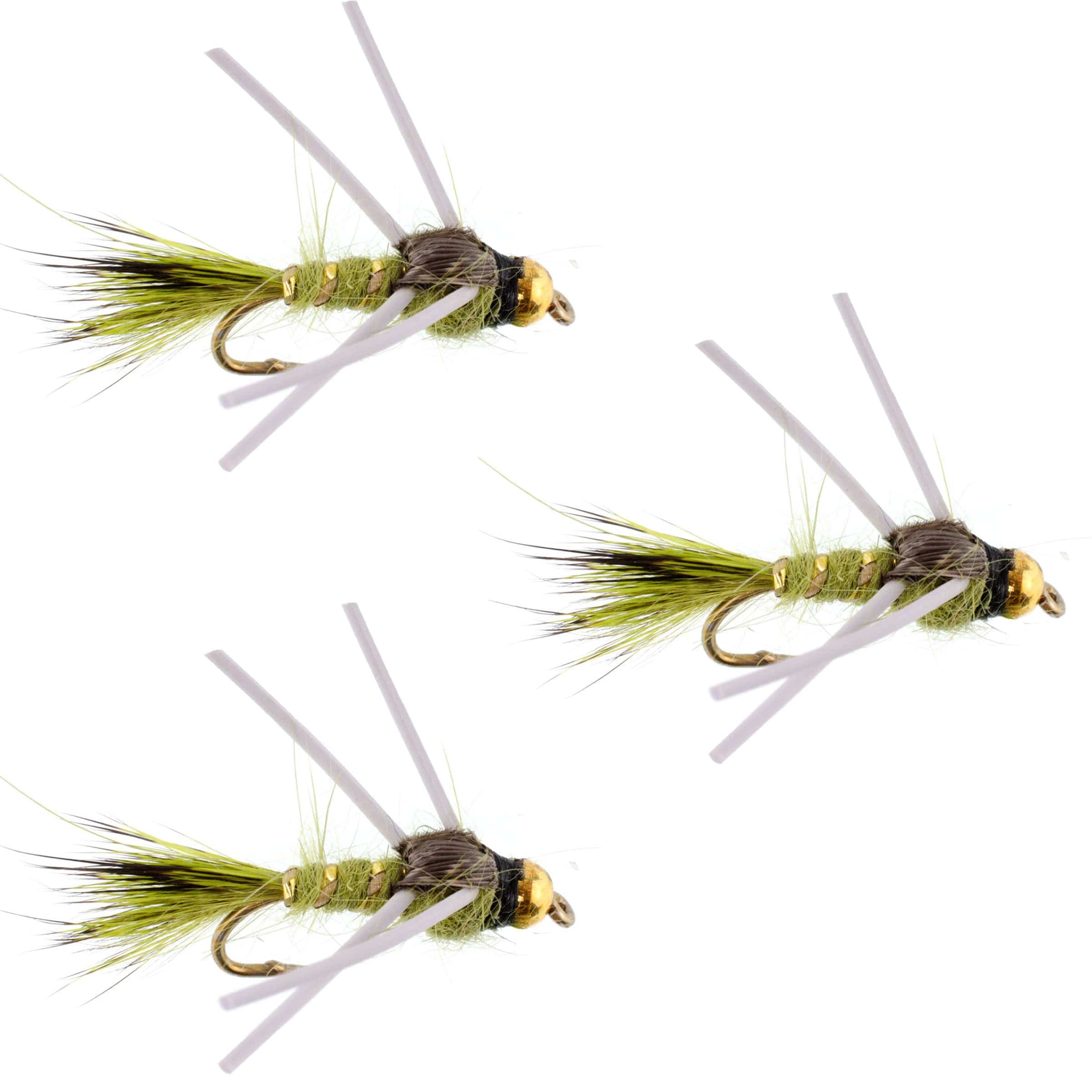 The Fly Fishing Place Trout Wet Flies 3 Pack Tungsten Bead Head Rubber Legs Olive Gold-Ribbed Hare's Ear Trout Fly Nymph - Hook Size 12