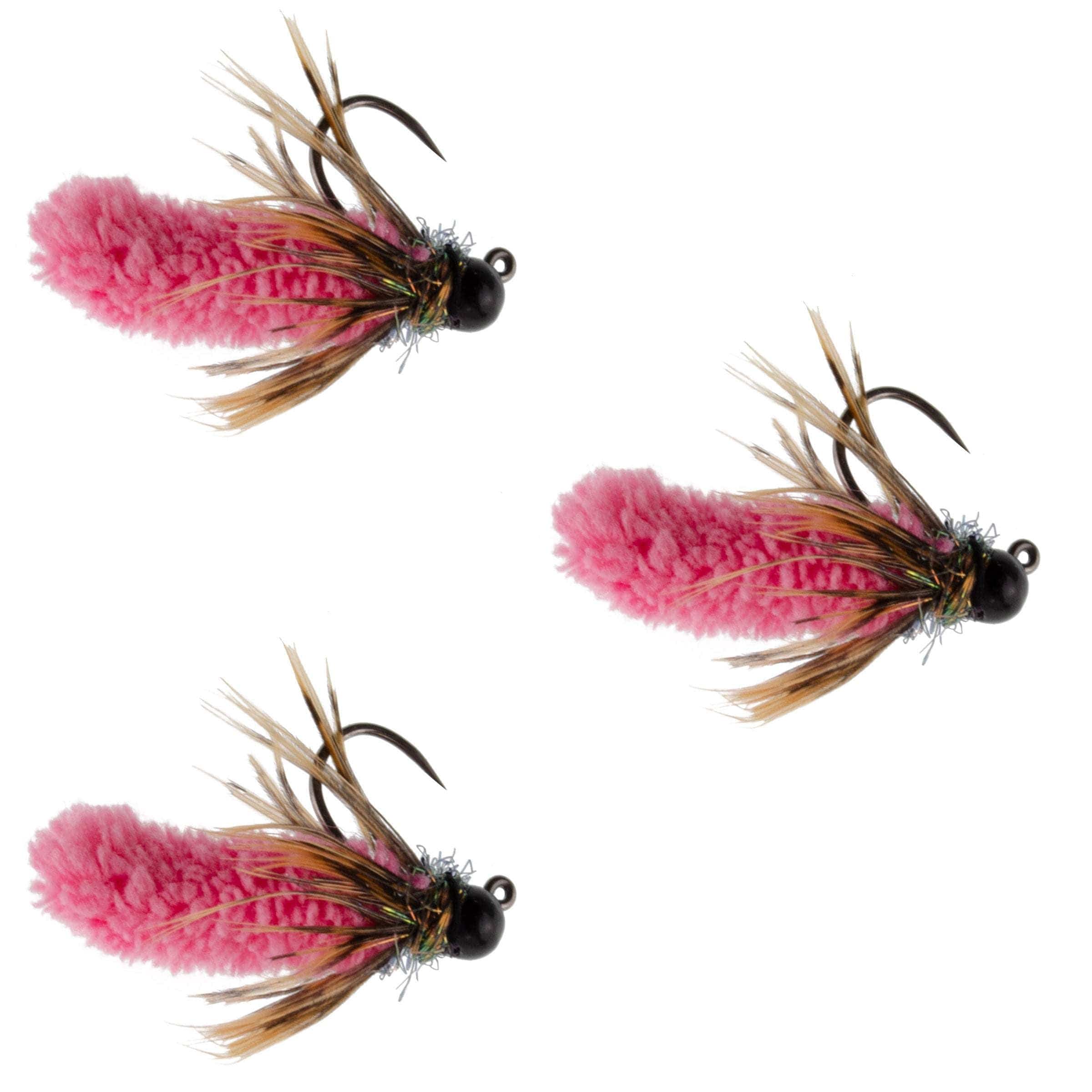 The Fly Fishing Place Trout Wet Flies 3 Pack Tungsten Bead Hot Pink Mop Fly Tactical Jig Czech Euro Nymph Barbless Fly - 3 Flies Size 14