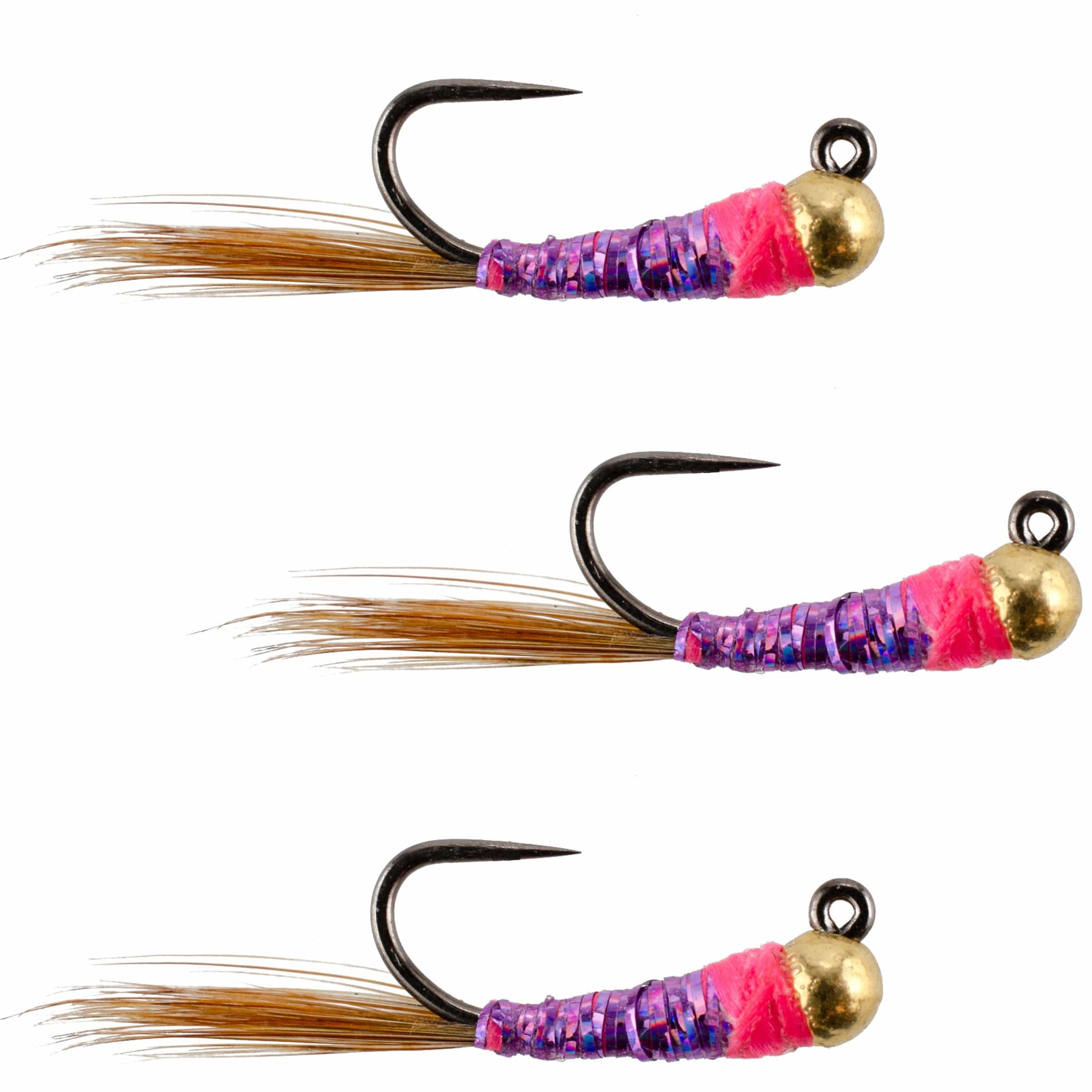 The Fly Fishing Place Trout Wet Flies 3 Pack Tungsten Bead Hot Spot Purple Perdigon Tactical Jig Spanish Czech Euro Nymph Fly - Hook  Size 16