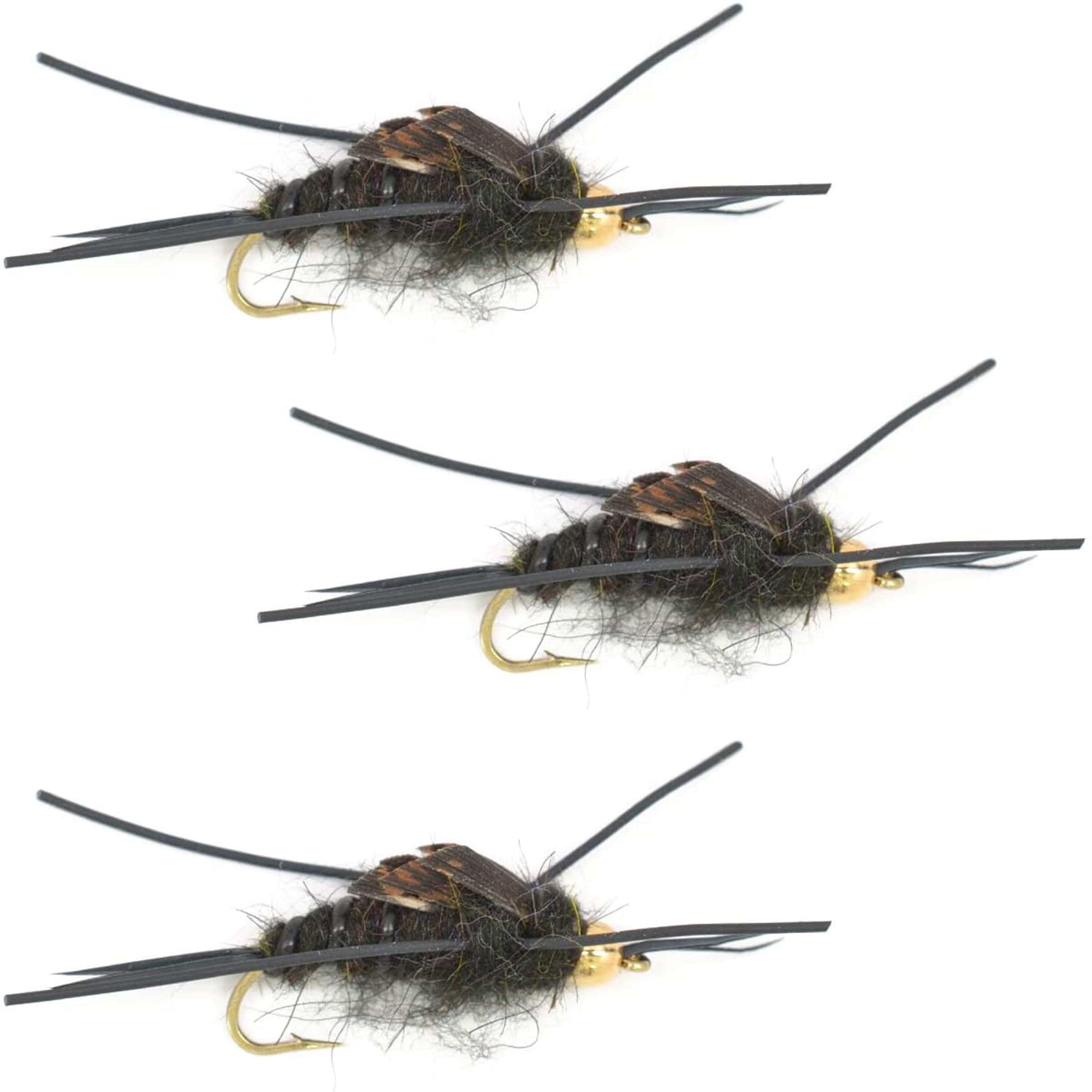 The Fly Fishing Place Trout Wet Flies 3 Pack Tungsten Bead Kaufmann's Black Stone Fly with Rubber Legs - Stonefly Wet Fly - Hook Size 12