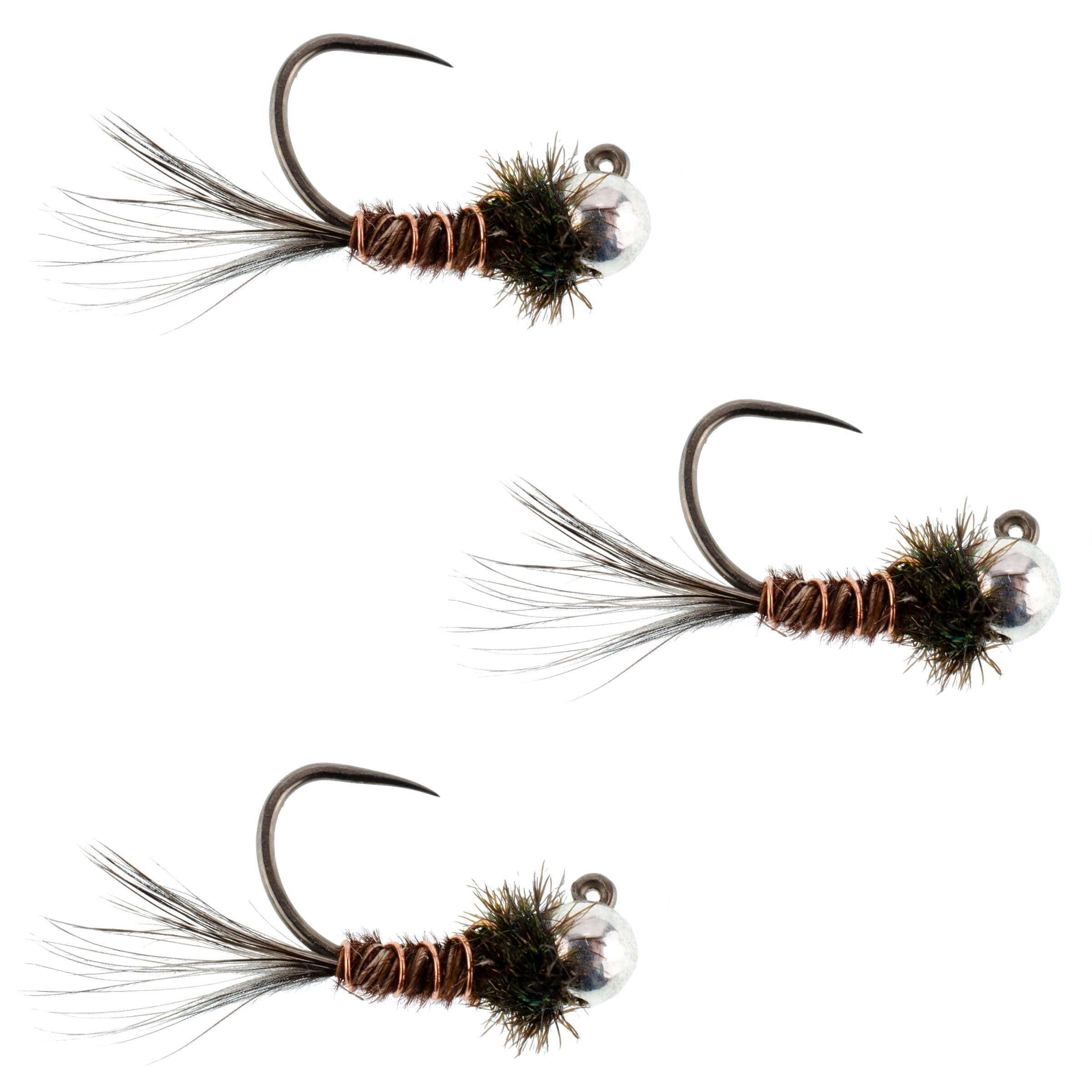 The Fly Fishing Place Trout Wet Flies 3 Pack Tungsten Bead Pheasant Tail Tactical Jig Czech Nymph Euro Nymphing Fly - Hook Size 16