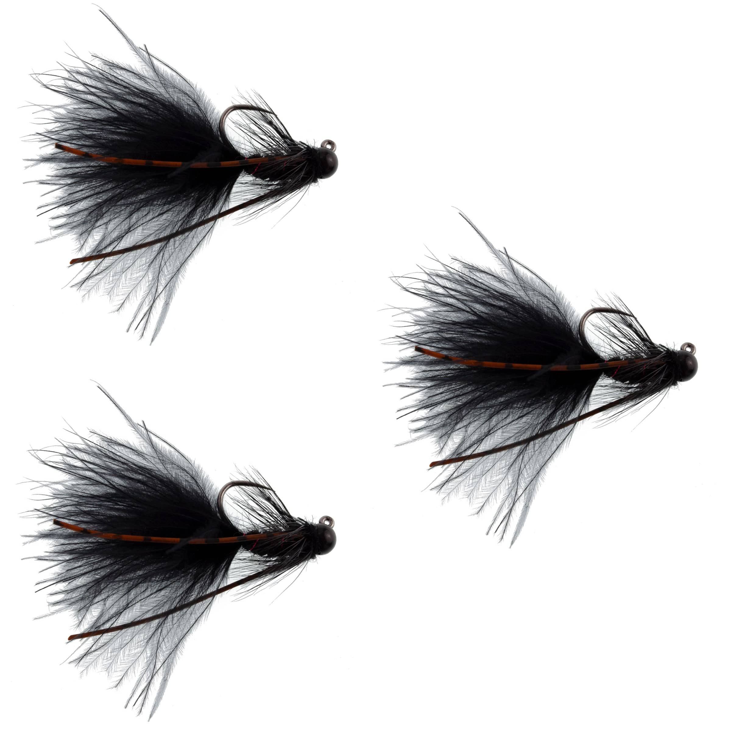 The Fly Fishing Place Trout Wet Flies 3 Pack Tungsten Bead Tactical Black Mini Bugger Czech Nymph Euro Nymphing Fly - 3 Flies Size 12