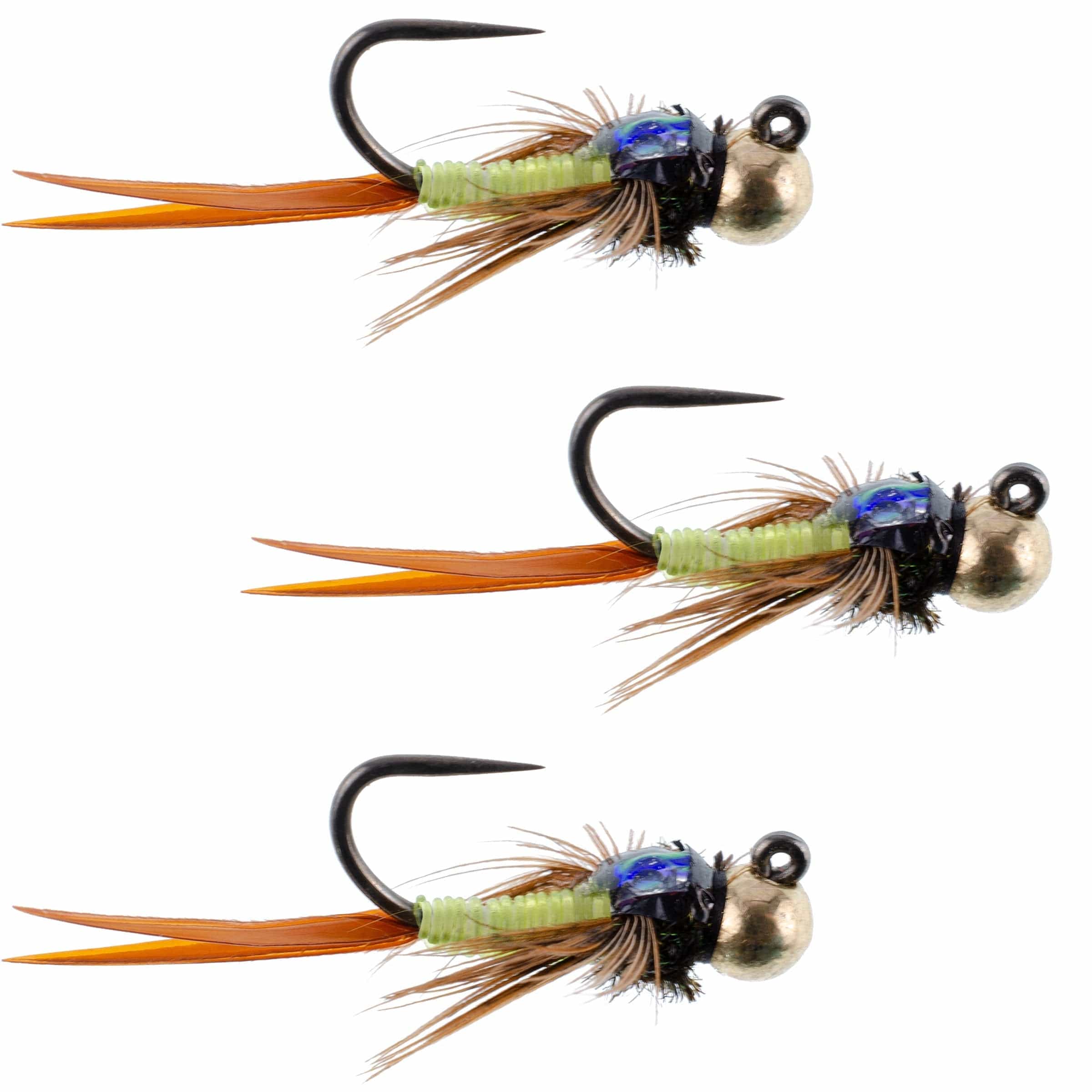 The Fly Fishing Place Trout Wet Flies 3 Pack Tungsten Bead Tactical Jig Copper John Chartreuse Czech Nymph Euro Nymphing Fly - Size 16