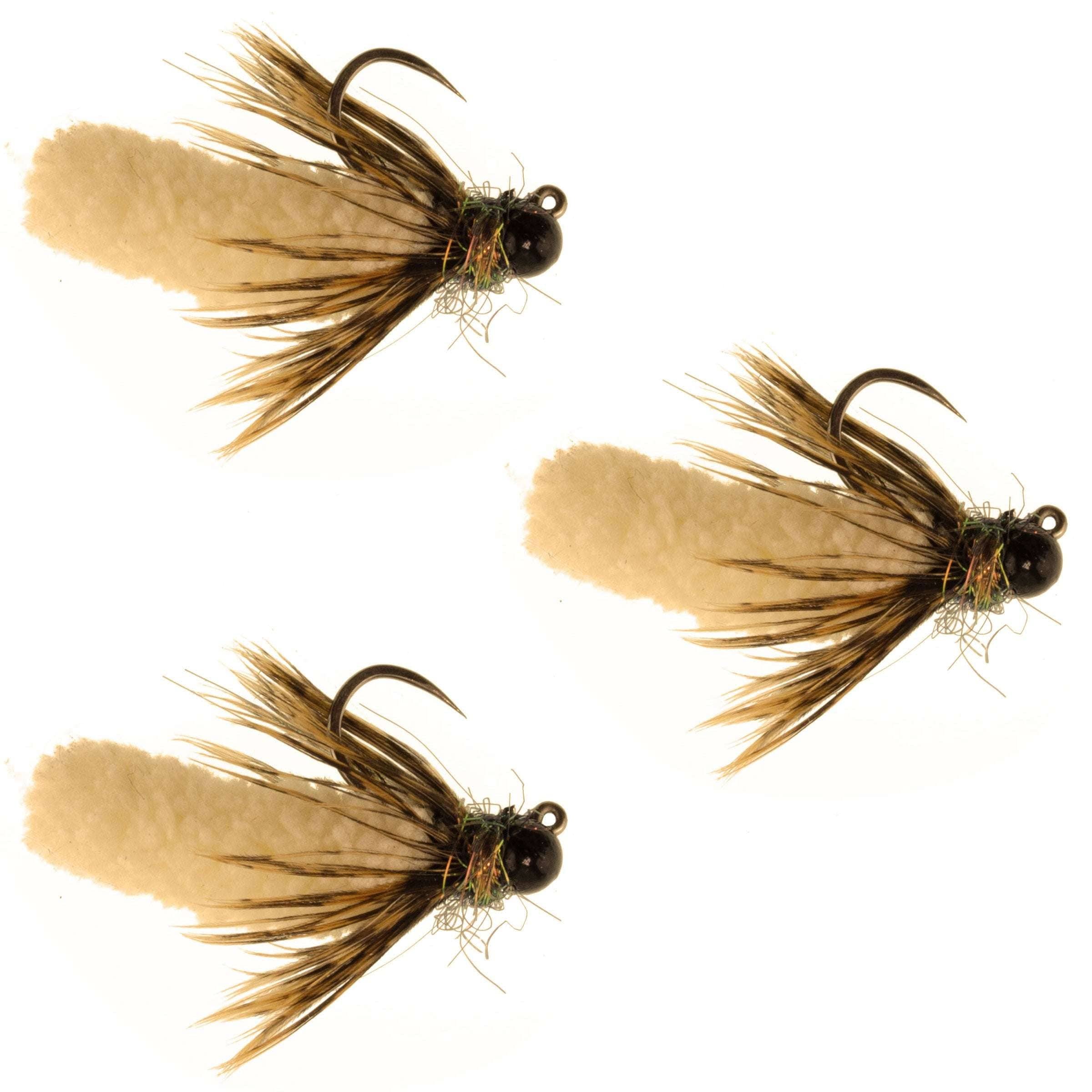 The Fly Fishing Place Trout Wet Flies 3 Pack Tungsten Bead Tan Mop Fly Tactical Jig Czech Euro Nymph Barbless Fly - 3 Flies Size 14