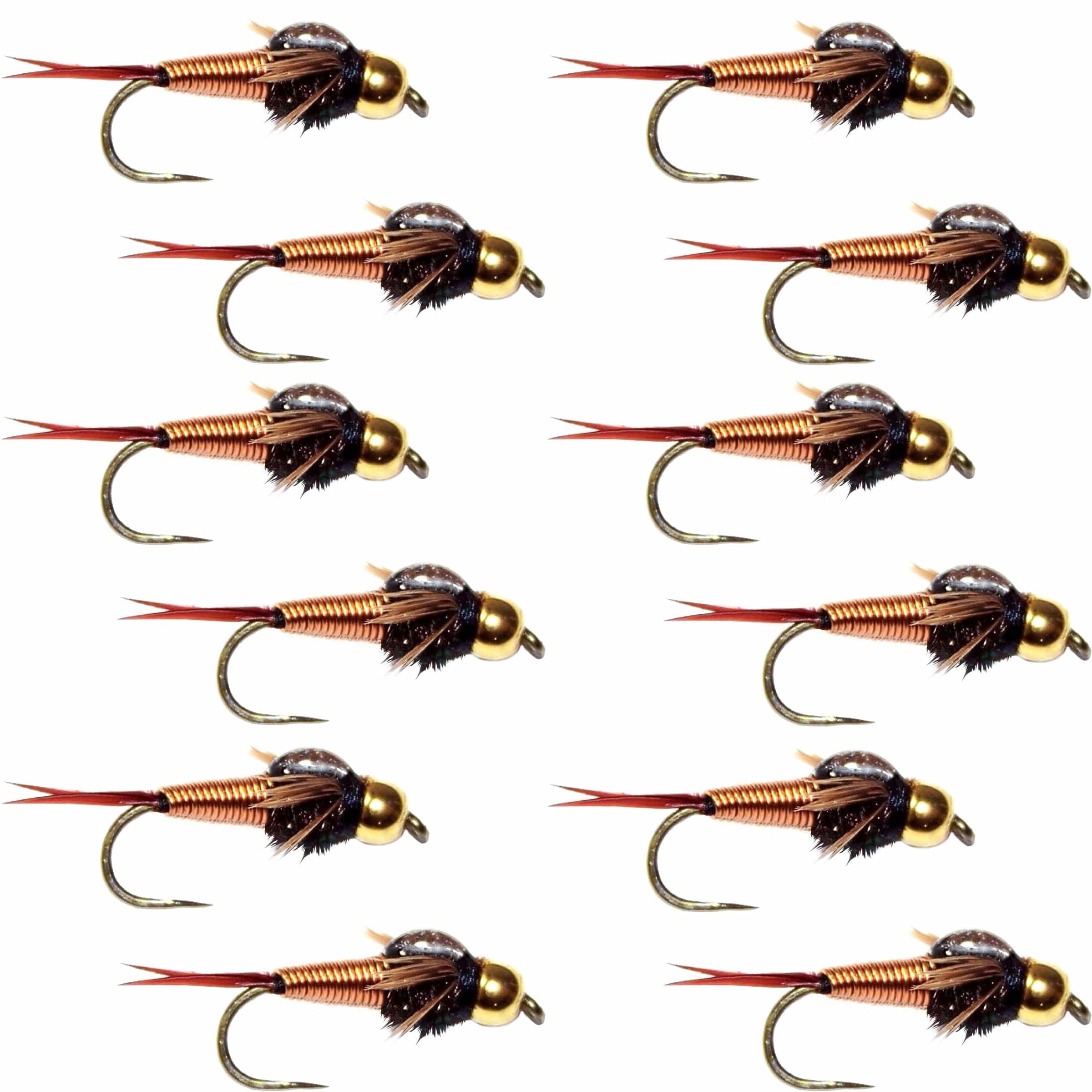 The Fly Fishing Place Trout Wet Flies Barbless Bead Head Copper John Nymph Fly 1 Dozen  Fishing Flies -  Hook Size 14