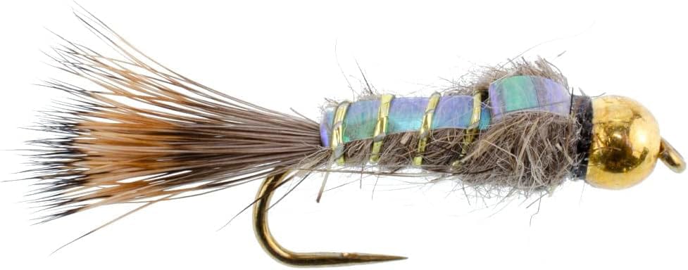 The Fly Fishing Place Trout Wet Flies Barbless Bead Head Flash Back Gold Ribbed Hare's Ear Nymph 1 Dozen Flies Hook Size 14