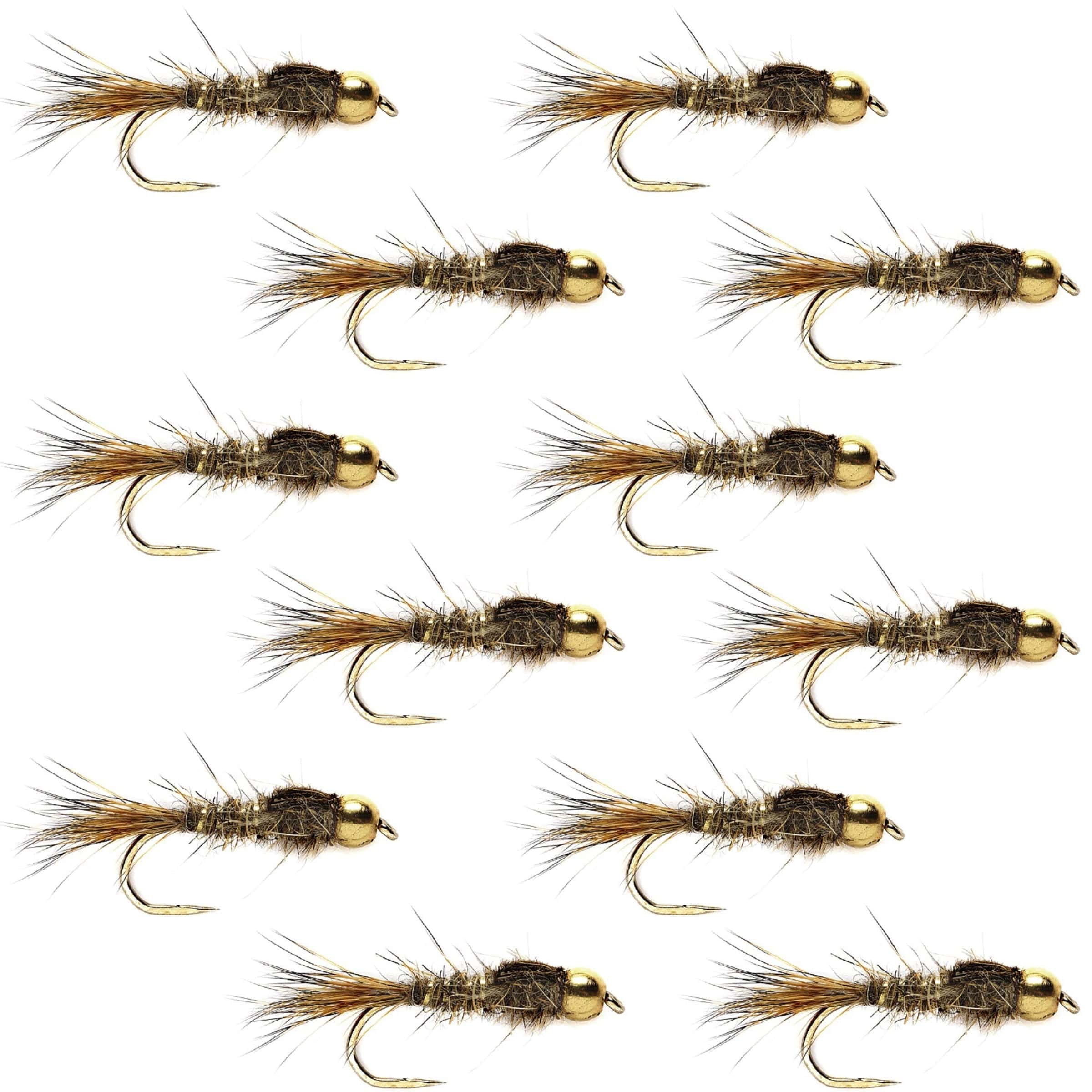 The Fly Fishing Place Trout Wet Flies Barbless Bead Head Gold Ribbed Hare's Ear Nymph 1 Dozen Flies Hook Size 12