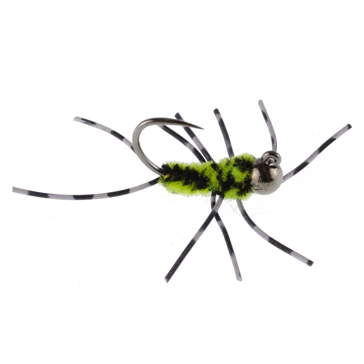 The Fly Fishing Place Trout Wet Flies Barbless Pat's Barred Rubber Legs Tungsten Bead Jigged Black/Chartreuse Euro Nymph  - Set of 12 Flies Hook Size 6