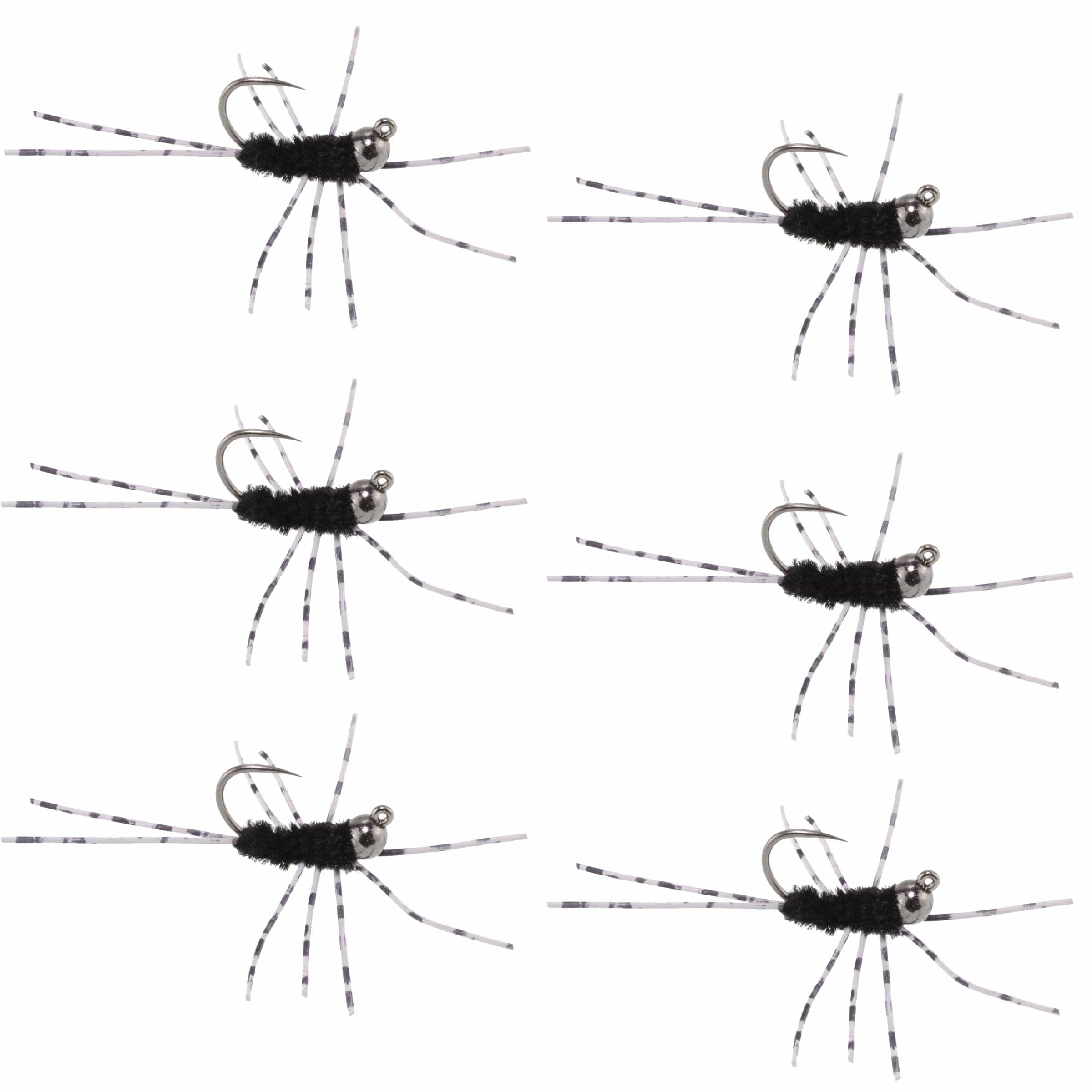 The Fly Fishing Place Trout Wet Flies Barbless Pat's Barred Rubber Legs Tungsten Bead Jigged Black Euro Nymph  - Set of 6 Flies Hook Size 6