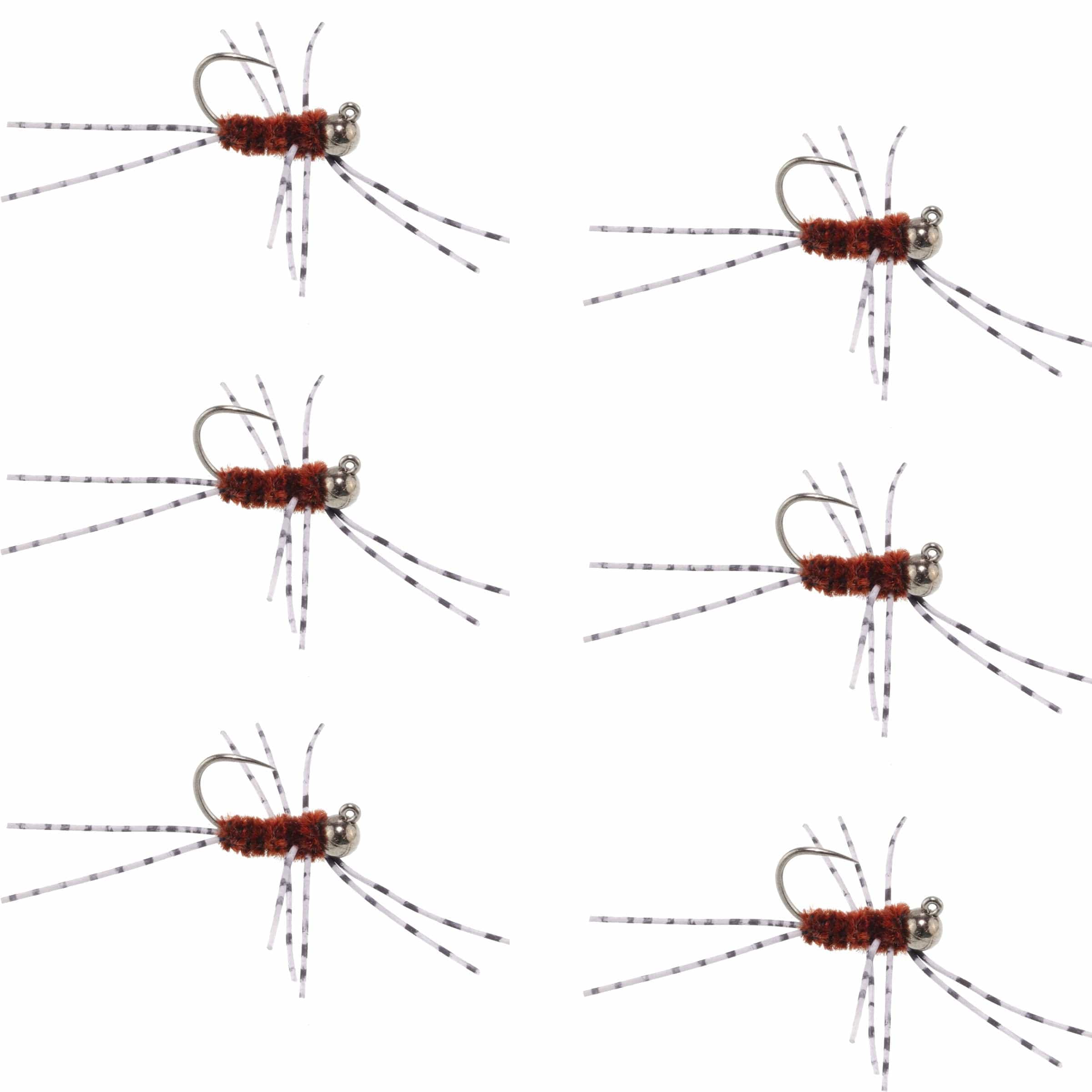 The Fly Fishing Place Trout Wet Flies Barbless Pat's Barred Rubber Legs Tungsten Bead Jigged Brown Euro Nymph  - Set of 6 Flies Hook Size 6