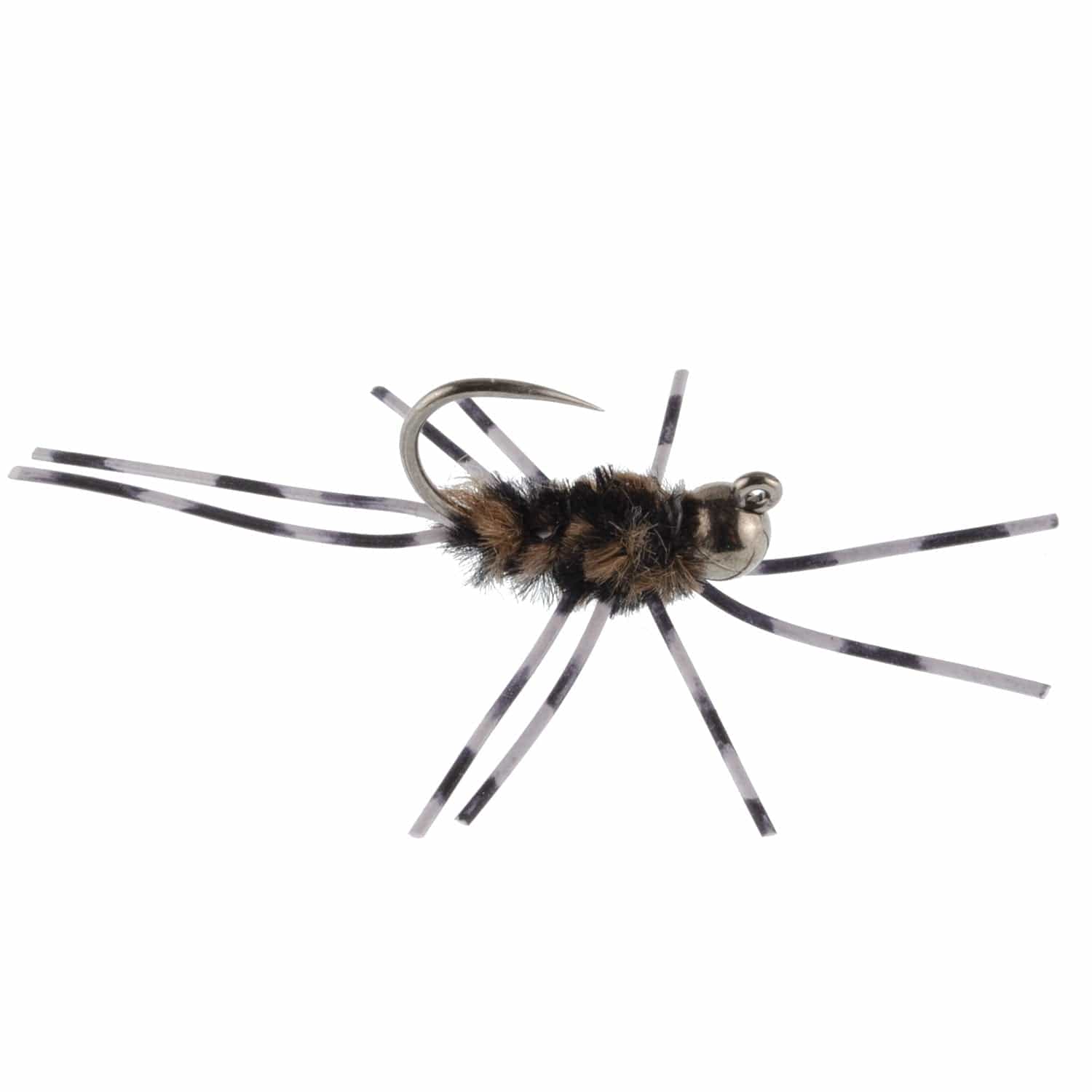 The Fly Fishing Place Trout Wet Flies Barbless Pat's Barred Rubber Legs Tungsten Bead Jigged Coffee/Black Euro Nymph  - Set of 12 Flies Hook Size 6