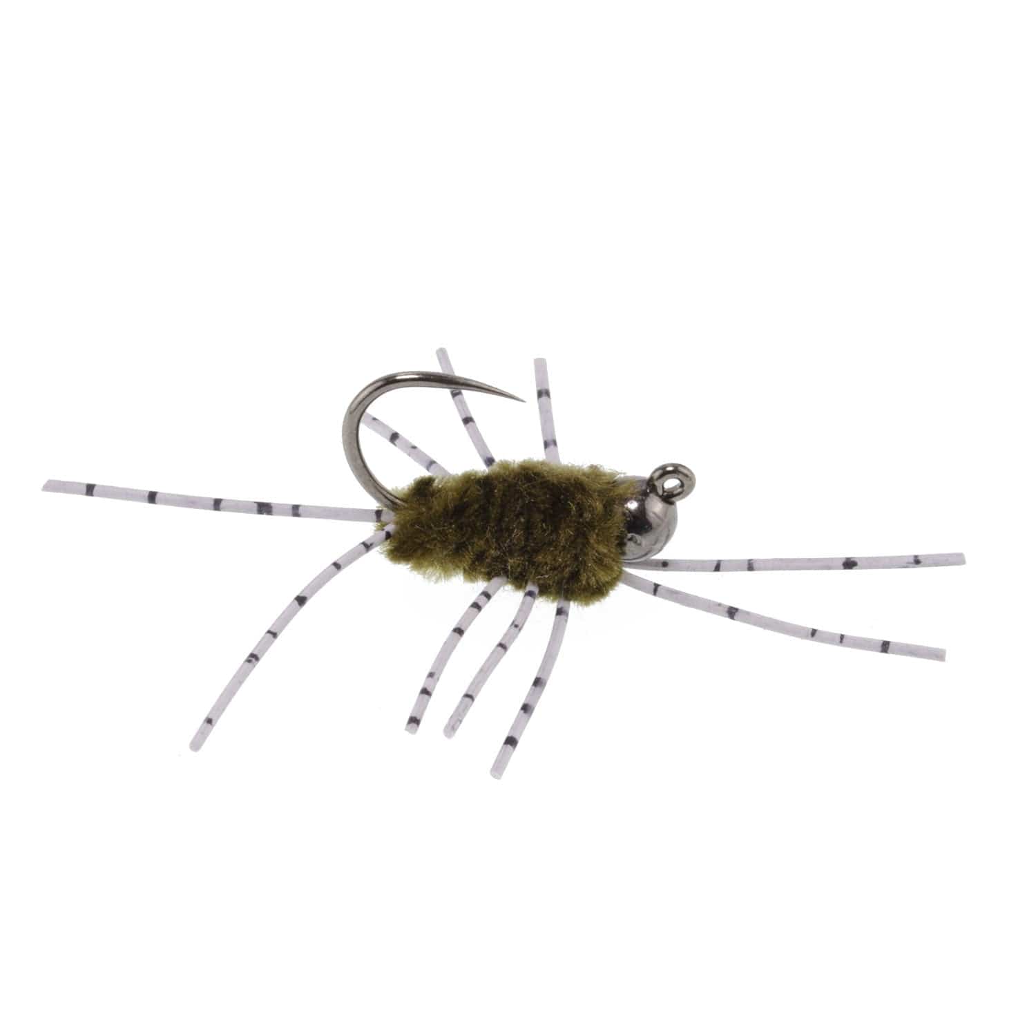 The Fly Fishing Place Trout Wet Flies Barbless Pat's Barred Rubber Legs Tungsten Bead Jigged Dark Olive Euro Nymph  - Set of 12 Flies Hook Size 6