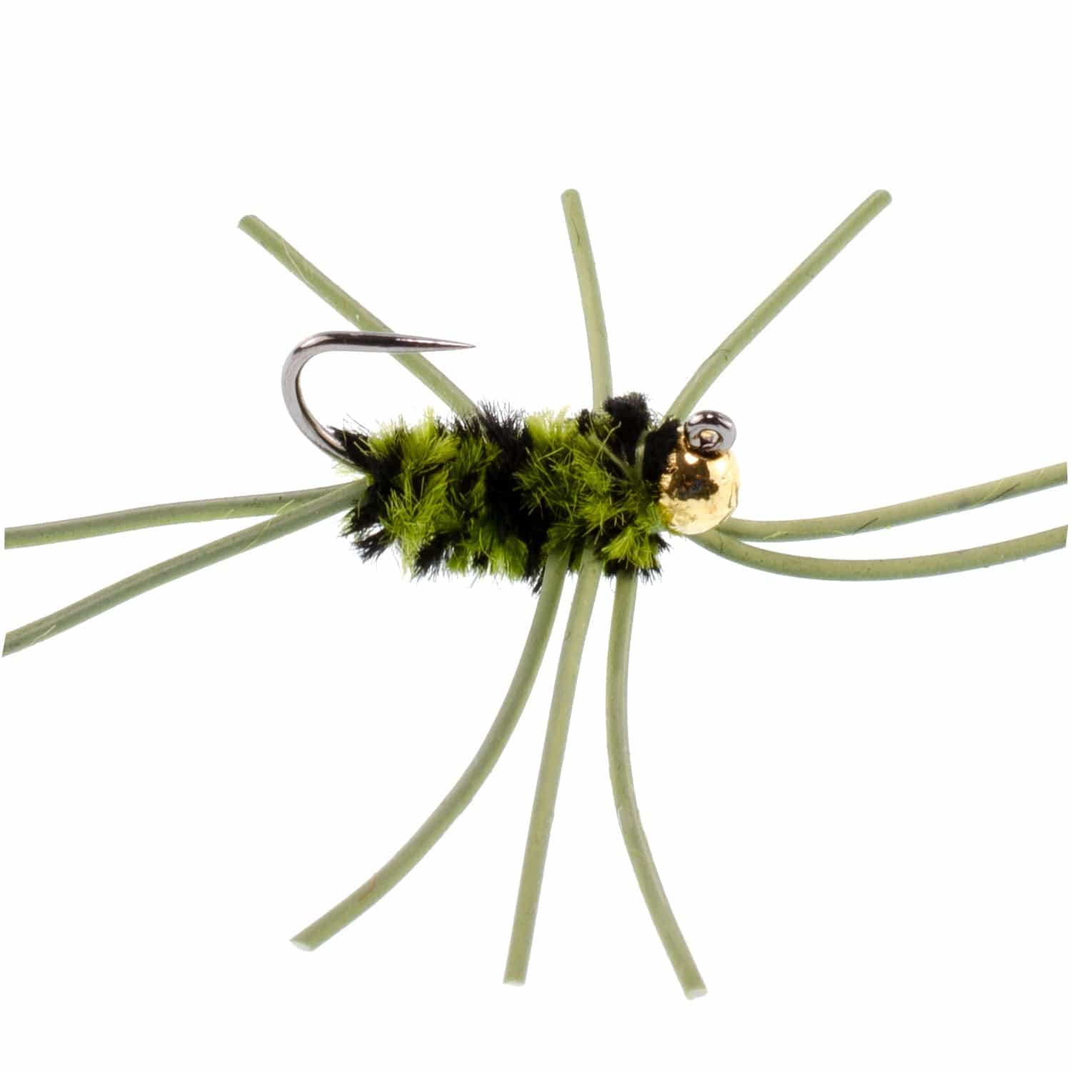 The Fly Fishing Place Trout Wet Flies Barbless Pat's Rubber Legs Tungsten Bead Jigged Black/Olive Euro Nymph  - Set of 12 Flies Hook Size 10