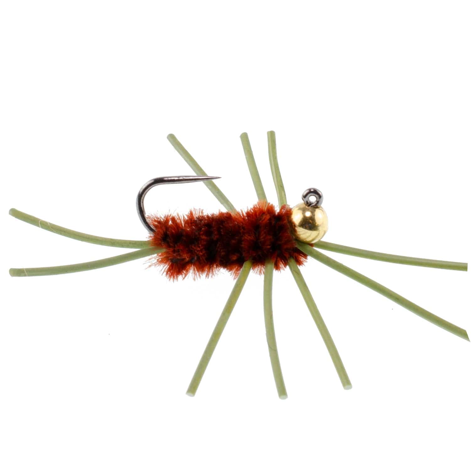 The Fly Fishing Place Trout Wet Flies Barbless Pat's Rubber Legs Tungsten Bead Jigged Brown Euro Nymph  - Set of 6 Flies Hook Size 10