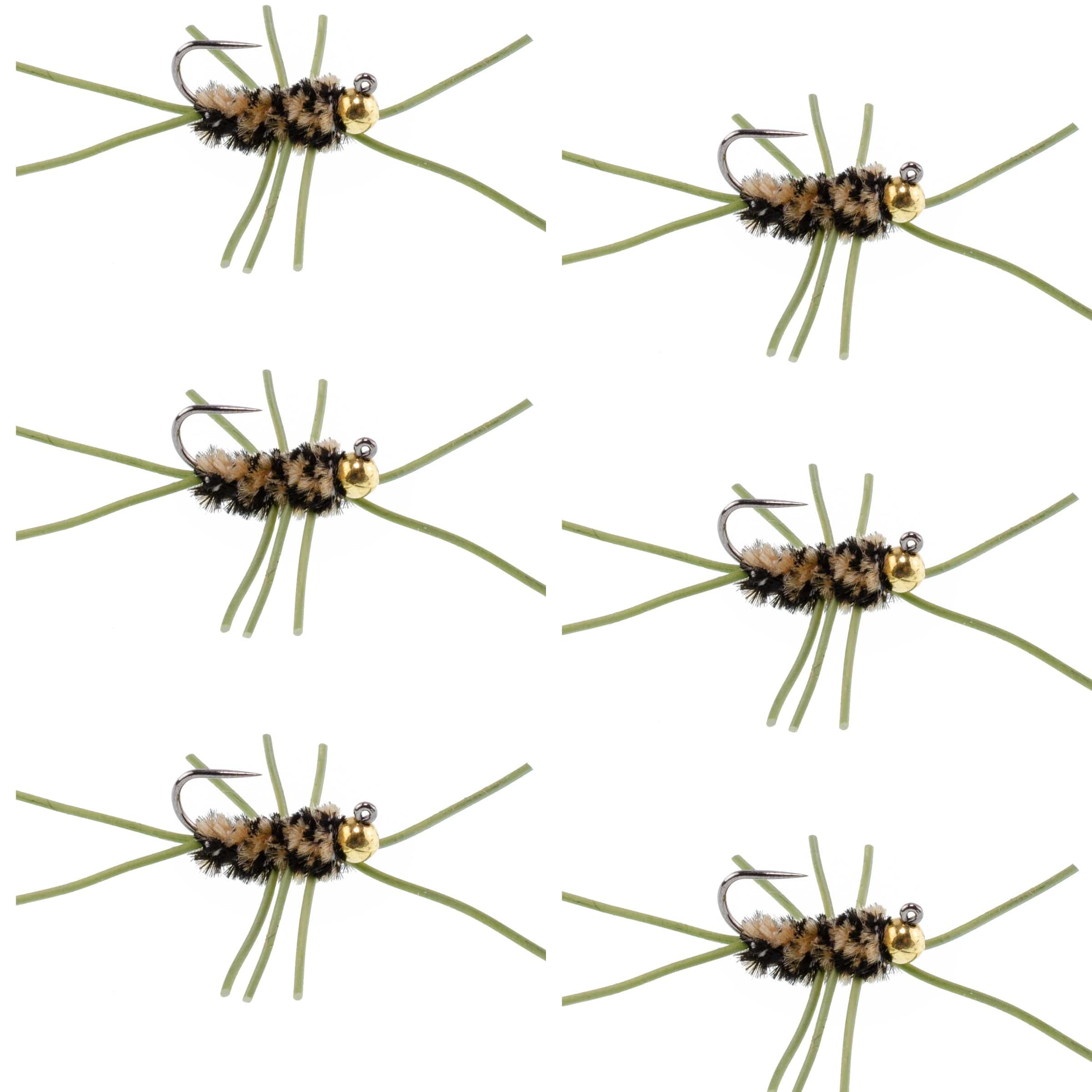 The Fly Fishing Place Trout Wet Flies Barbless Pat's Rubber Legs Tungsten Bead Jigged  Coffee/Black Euro Nymph  - Set of 6 Flies Hook Size 10