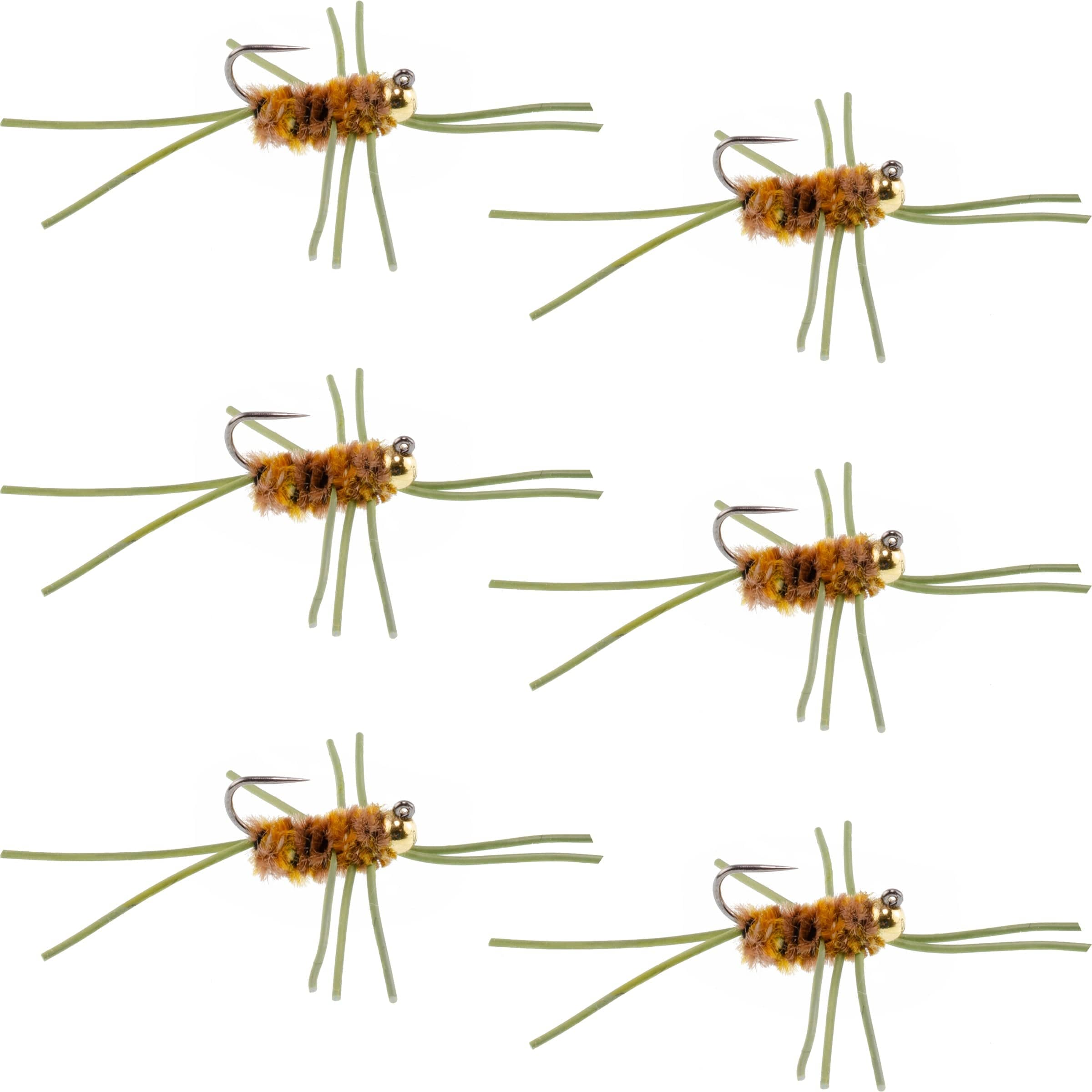 The Fly Fishing Place Trout Wet Flies Barbless Pat's Rubber Legs Tungsten Bead Jigged Coffee/Tan Euro Nymph  - Set of 6 Flies Hook Size 10