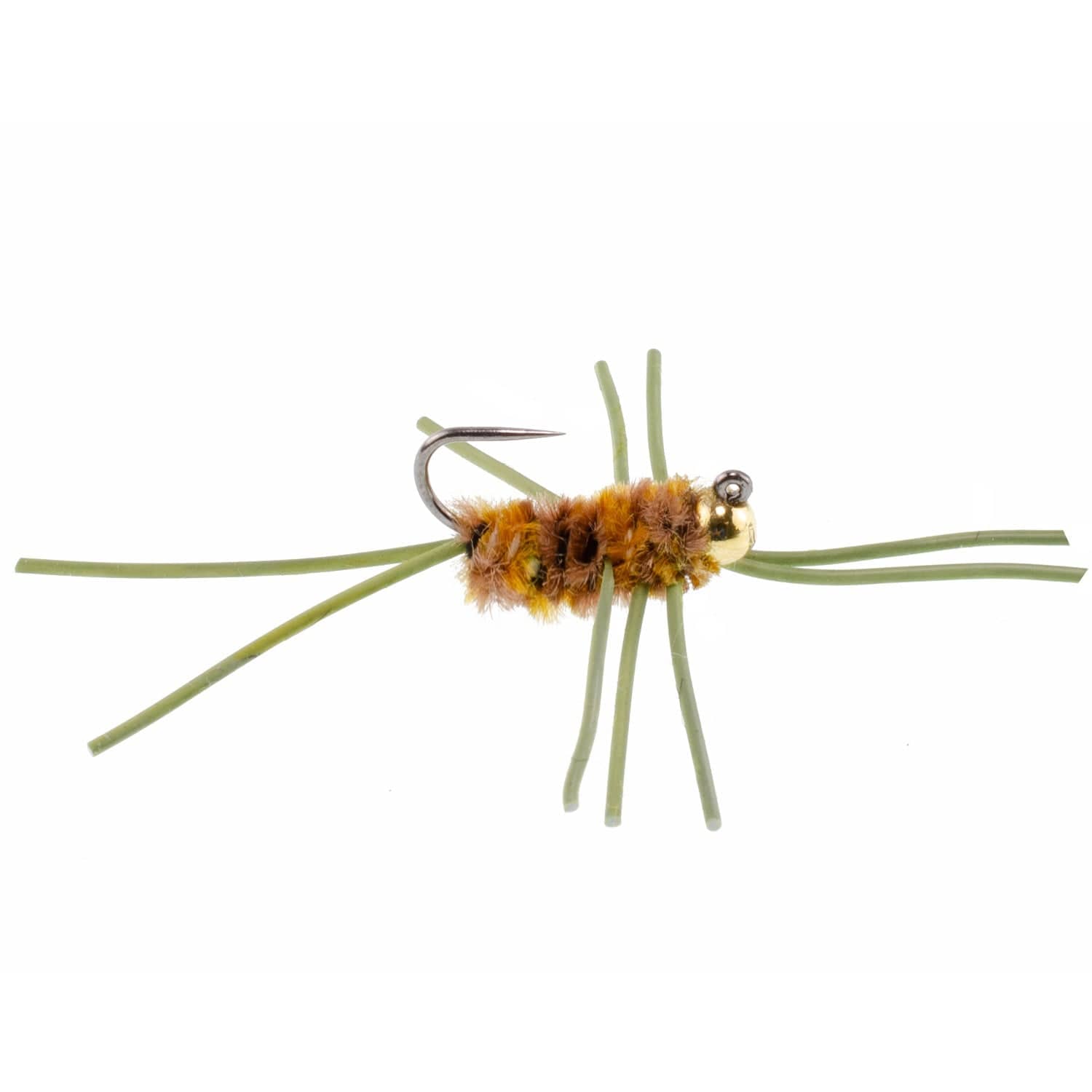 The Fly Fishing Place Trout Wet Flies Barbless Pat's Rubber Legs Tungsten Bead Jigged Coffee/Tan Euro Nymph  - Set of 6 Flies Hook Size 10