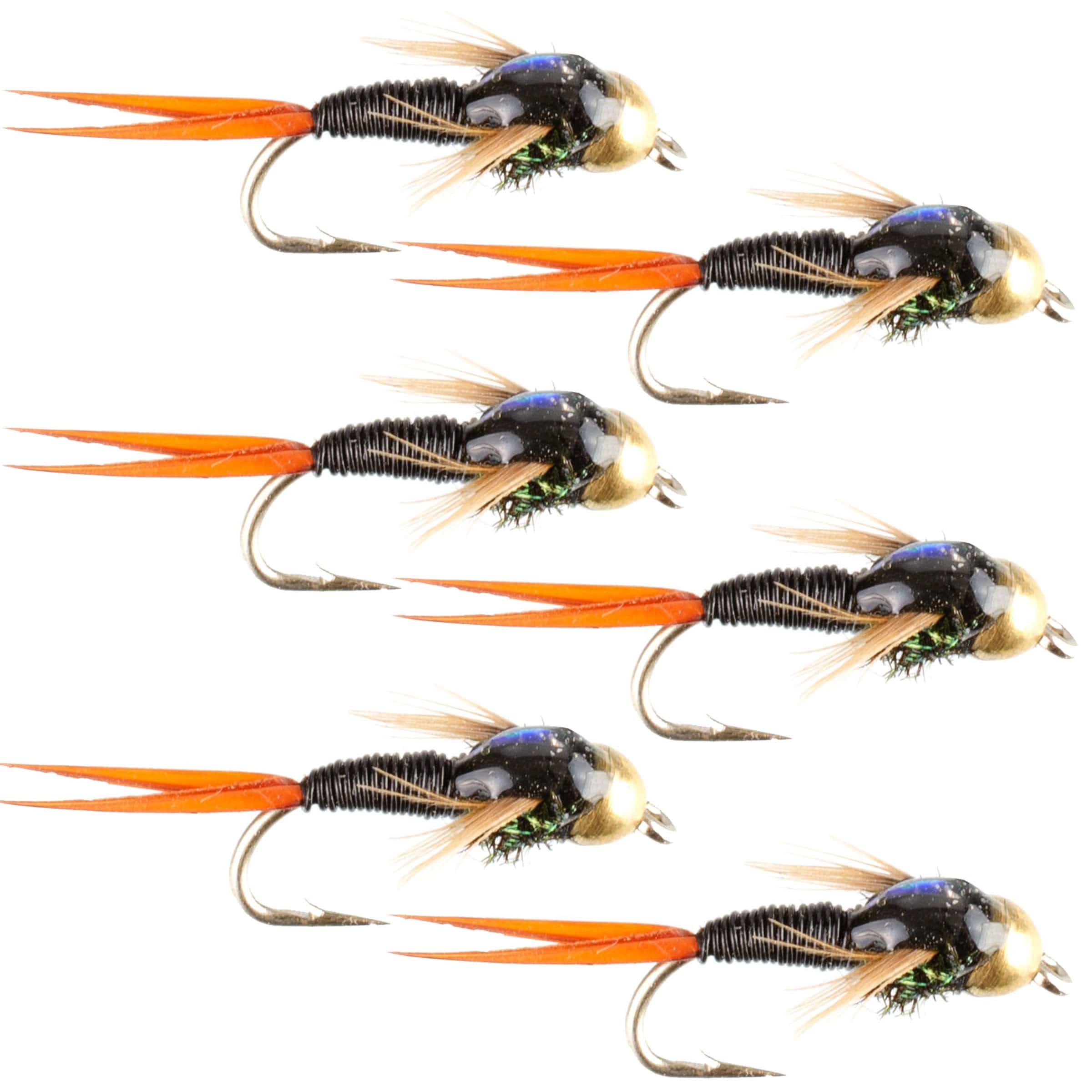 The Fly Fishing Place Trout Wet Flies Bead Head Black Copper John Nymph Fly Fishing Flies - Set of 6 Flies Hook Size 14