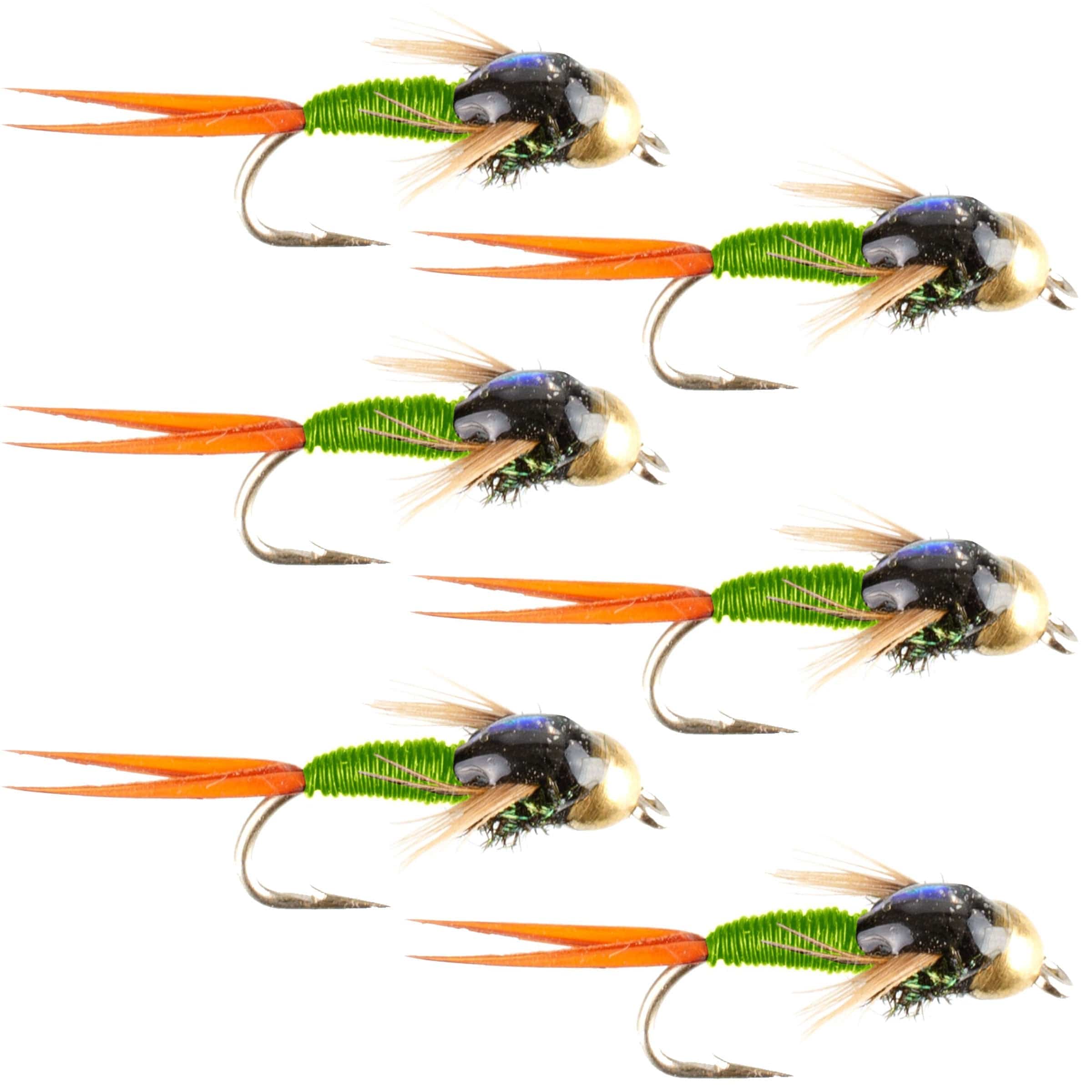 The Fly Fishing Place Trout Wet Flies Bead Head Chartreuse Copper John Nymph Fly Fishing Flies - Set of 6 Flies Hook Size 16