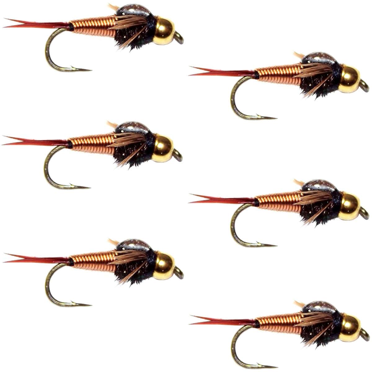 The Fly Fishing Place Trout Wet Flies Bead Head Copper John Nymph Fly Fishing Flies - Set of 6 Flies Hook Size 10