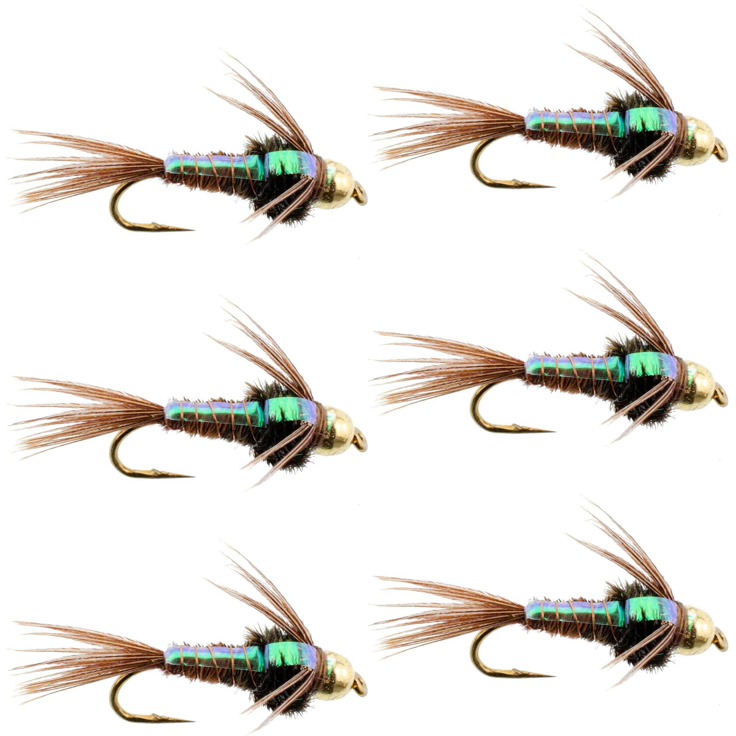 The Fly Fishing Place Trout Wet Flies Bead Head Flash Back Pheasant Tail Nymph Fly Fishing Flies - 6 Flies Hook Size 14
