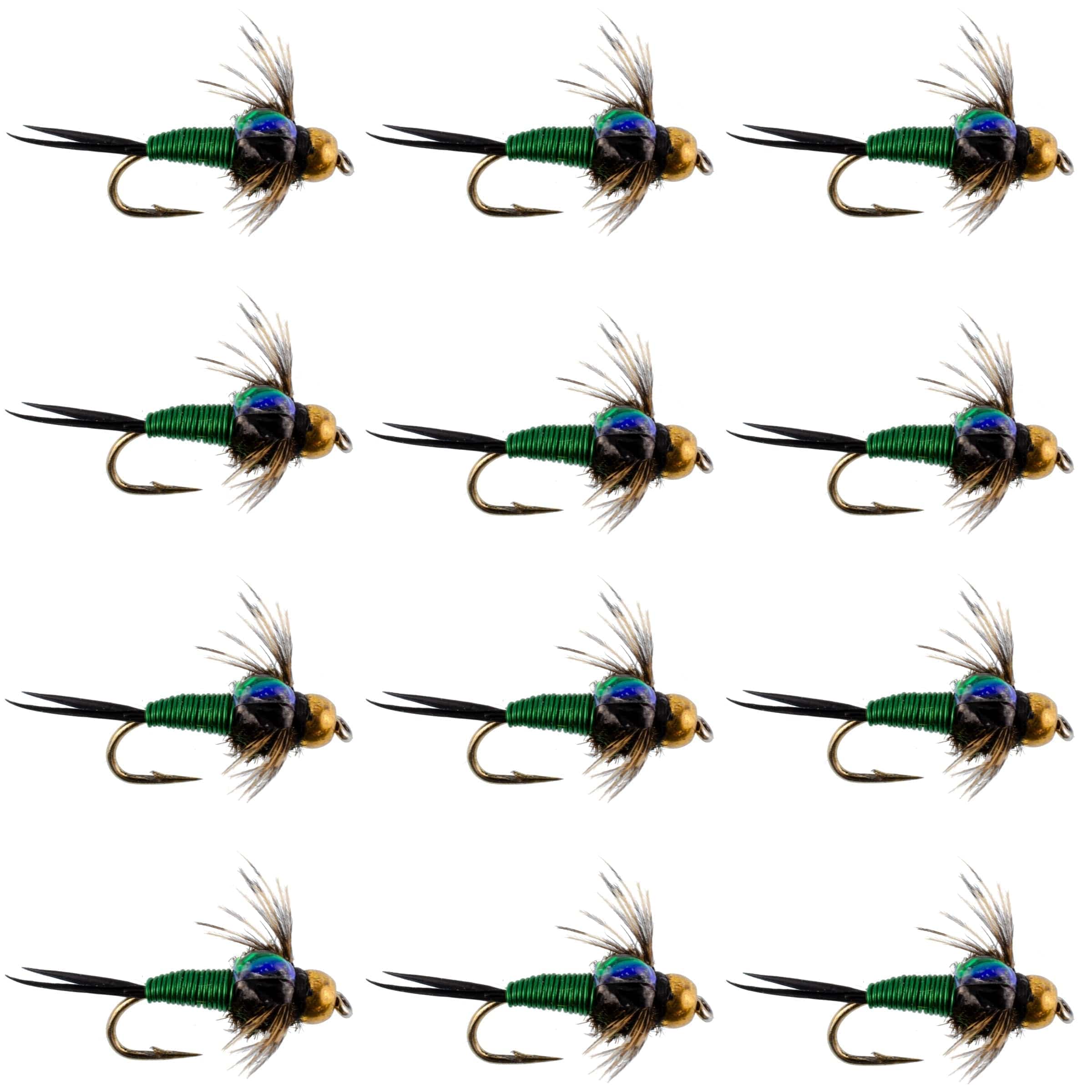 The Fly Fishing Place Trout Wet Flies Bead Head Green Copper John Nymph Fly Fishing Flies - 1 Dozen Flies Hook Size 16