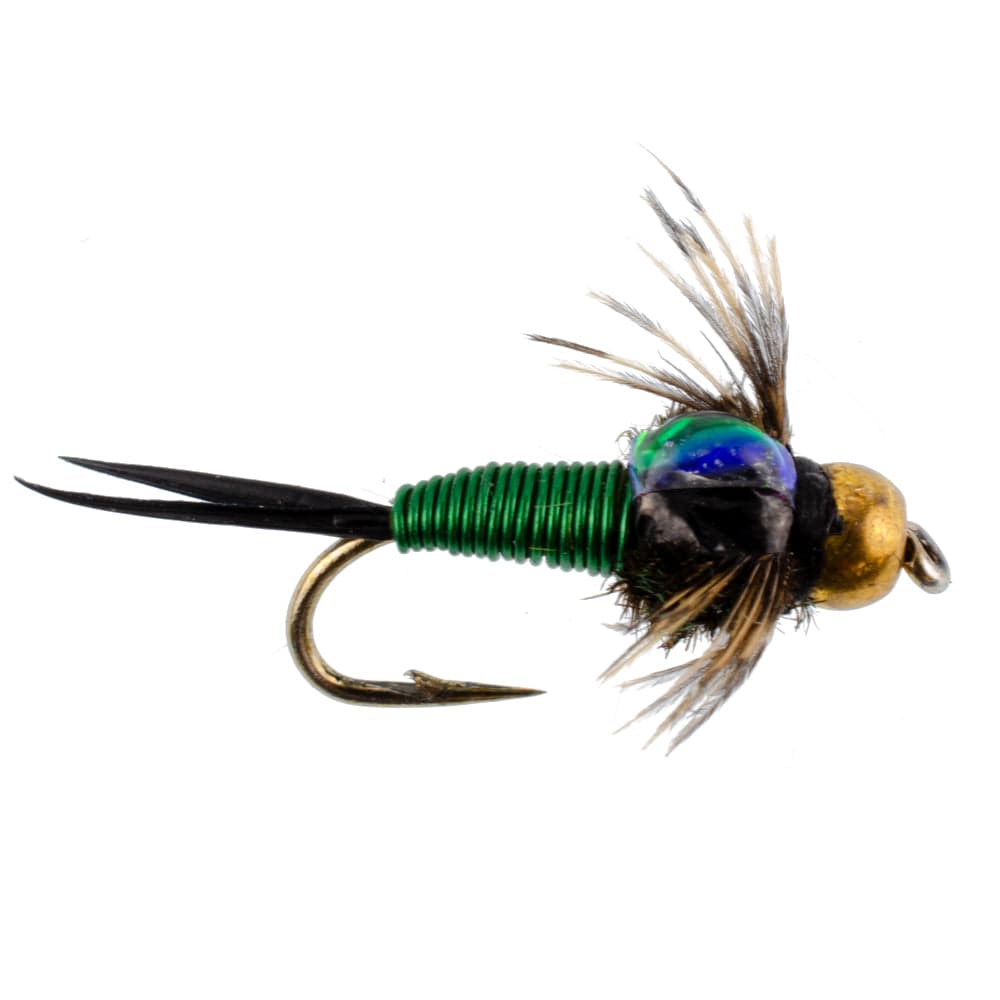The Fly Fishing Place Trout Wet Flies Bead Head Green Copper John Nymph Fly Fishing Flies - 1 Dozen Flies Hook Size 18