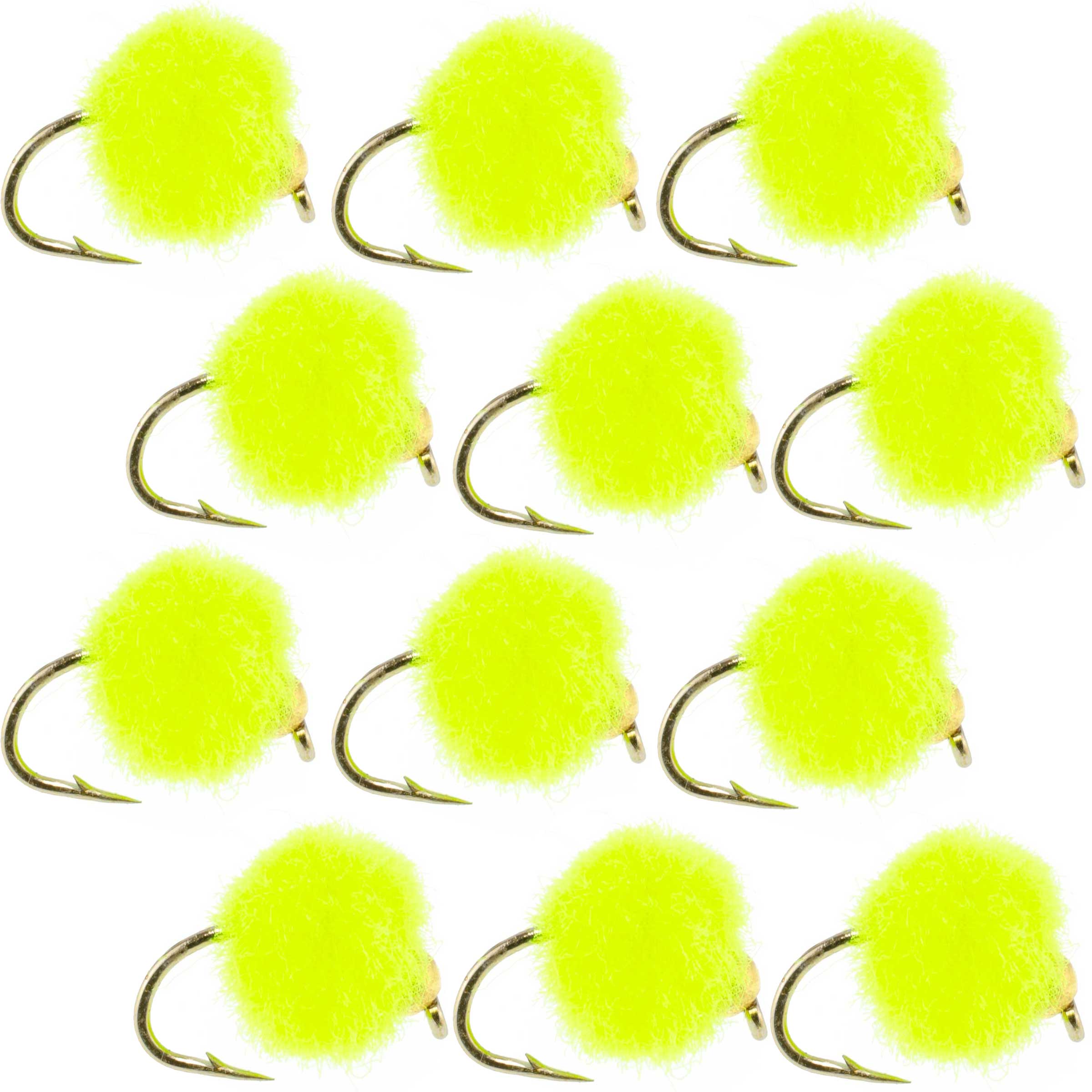 The Fly Fishing Place Trout Wet Flies Bead Head Hot Chartreuse Egg Fly Fishing Flies - 1 Dozen Flies Hook Size 16
