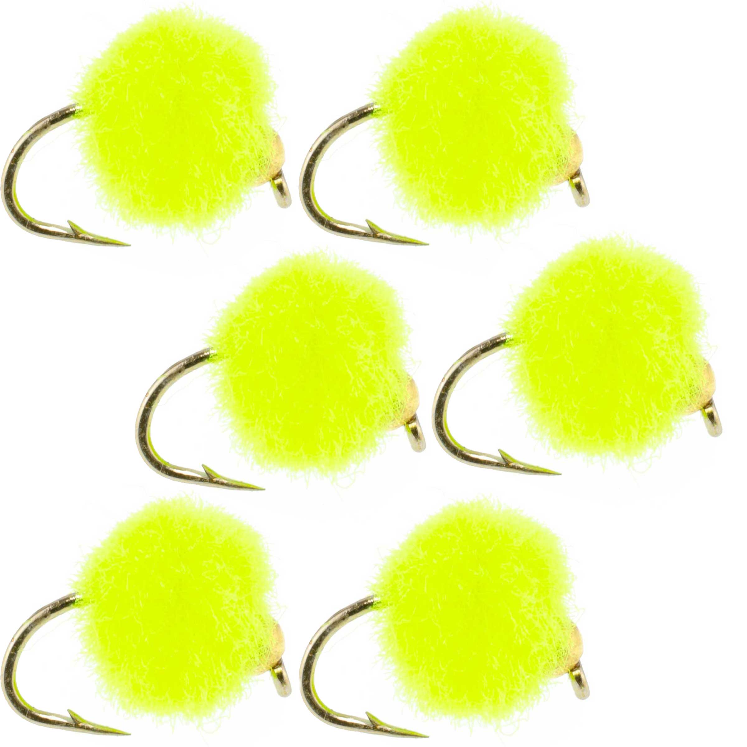 The Fly Fishing Place Trout Wet Flies Bead Head Hot Chartreuse Egg Fly Fishing Flies - 6 Flies Hook Size 16