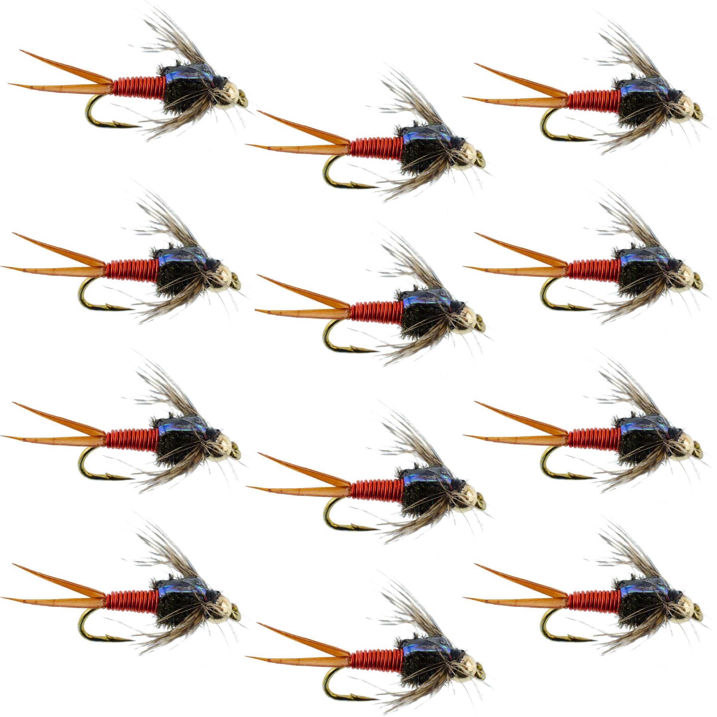 The Fly Fishing Place Trout Wet Flies Bead Head Hot Orange Copper John Nymph - 1 Dozen Fly Fishing Flies - Hook Size 14