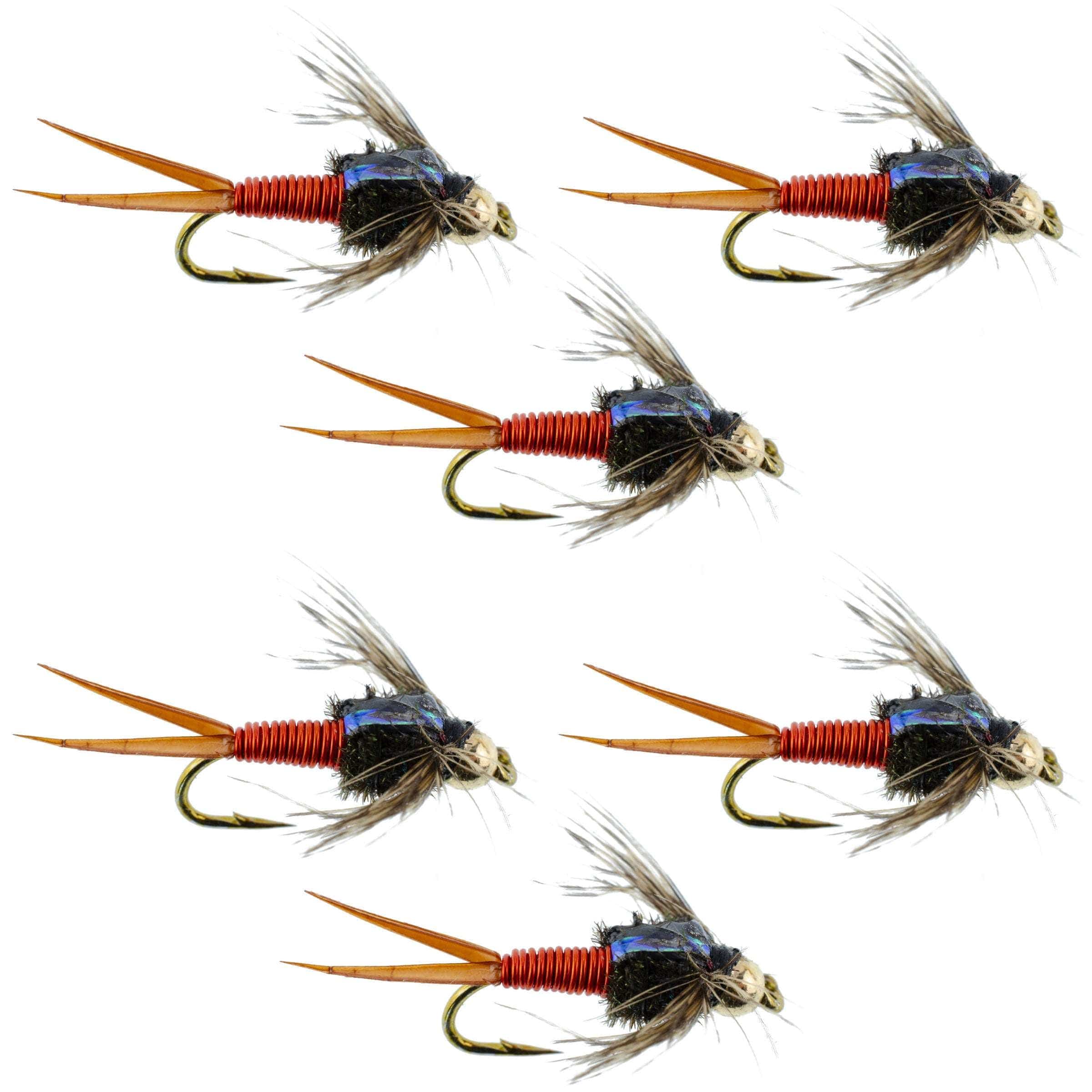 The Fly Fishing Place Trout Wet Flies Bead Head Hot Orange Copper John Nymph - 6 Fly Fishing Flies - Hook Size 14