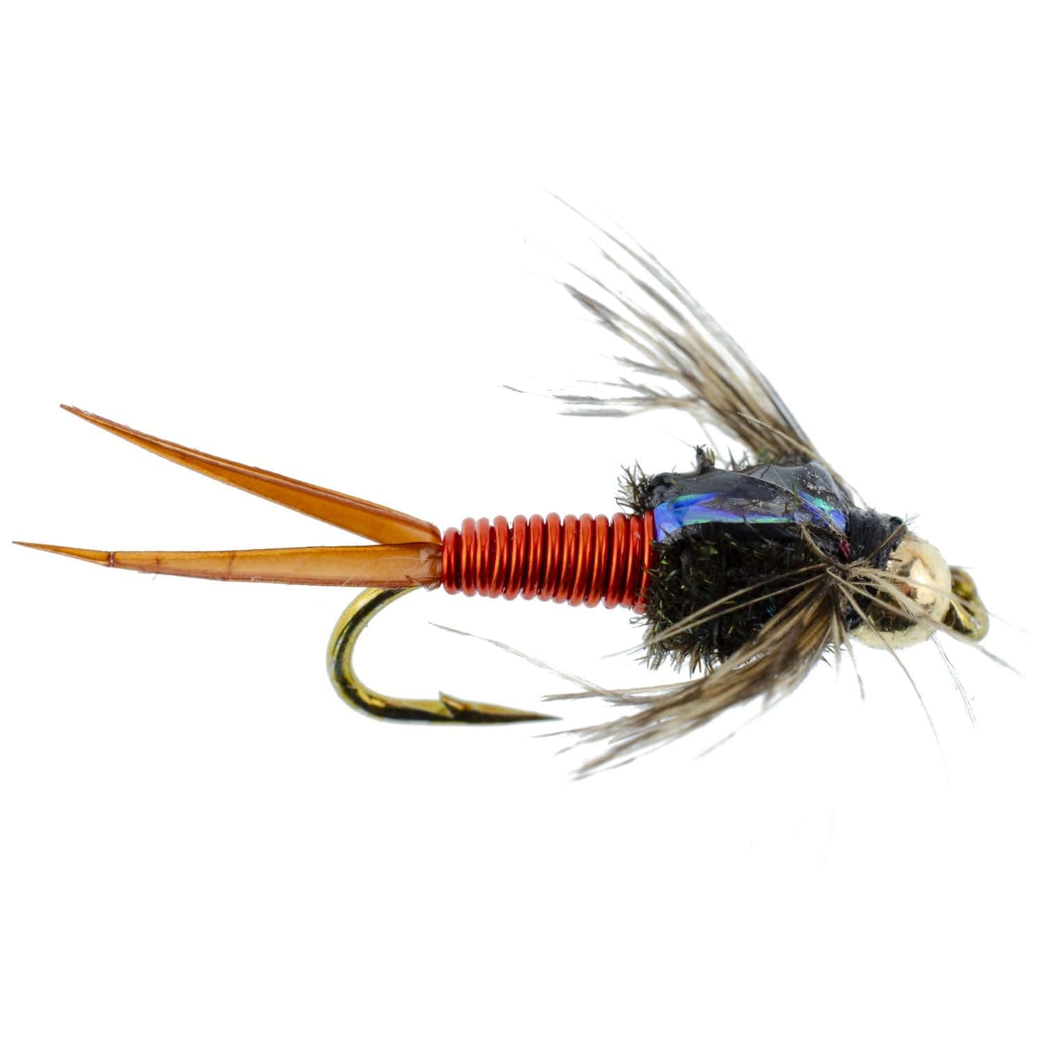 The Fly Fishing Place Trout Wet Flies Bead Head Hot Orange Copper John Nymph - 6 Fly Fishing Flies - Hook Size 14