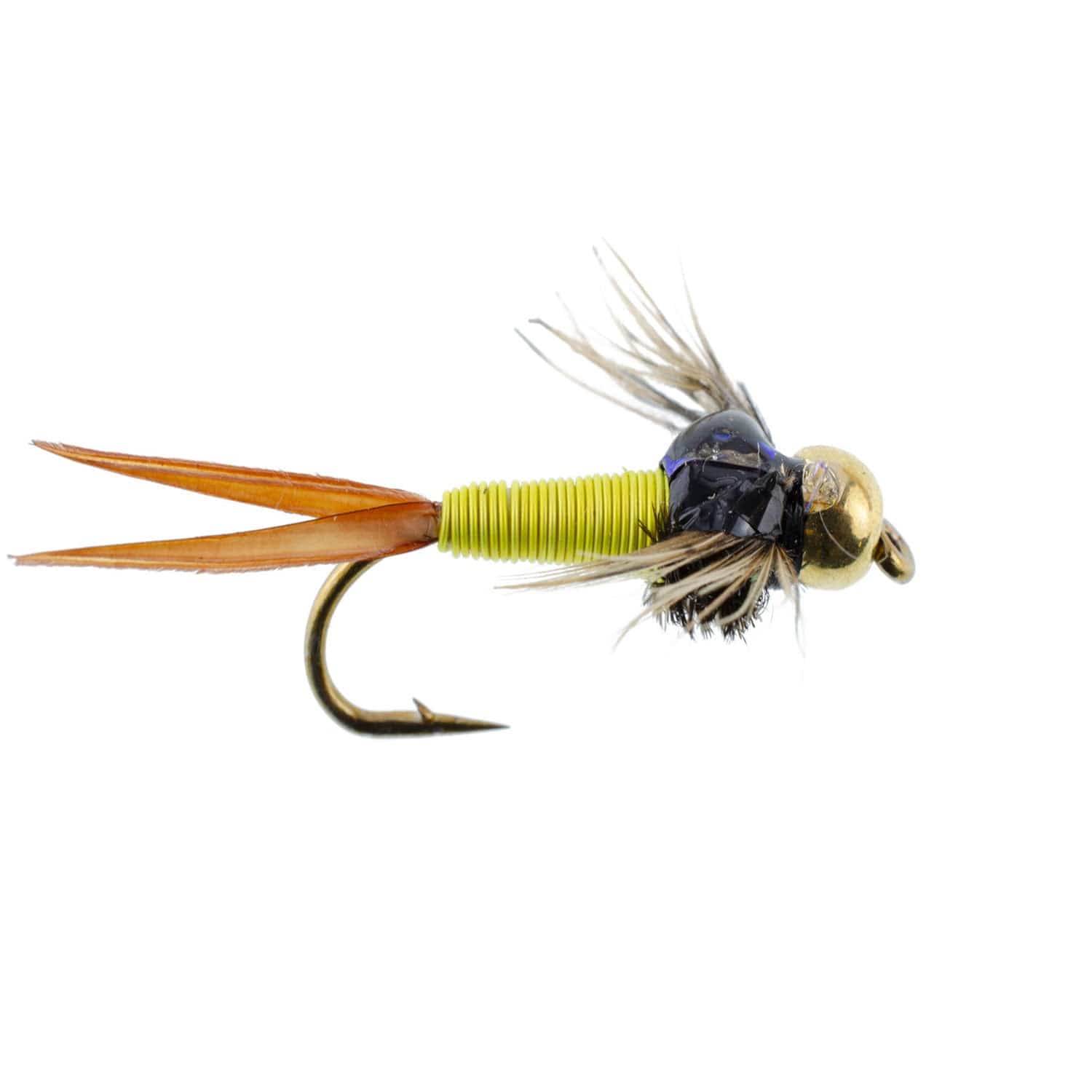 The Fly Fishing Place Trout Wet Flies Bead Head Hot Yellow Copper John Nymph - 6 Fly Fishing Flies - Hook Size 12