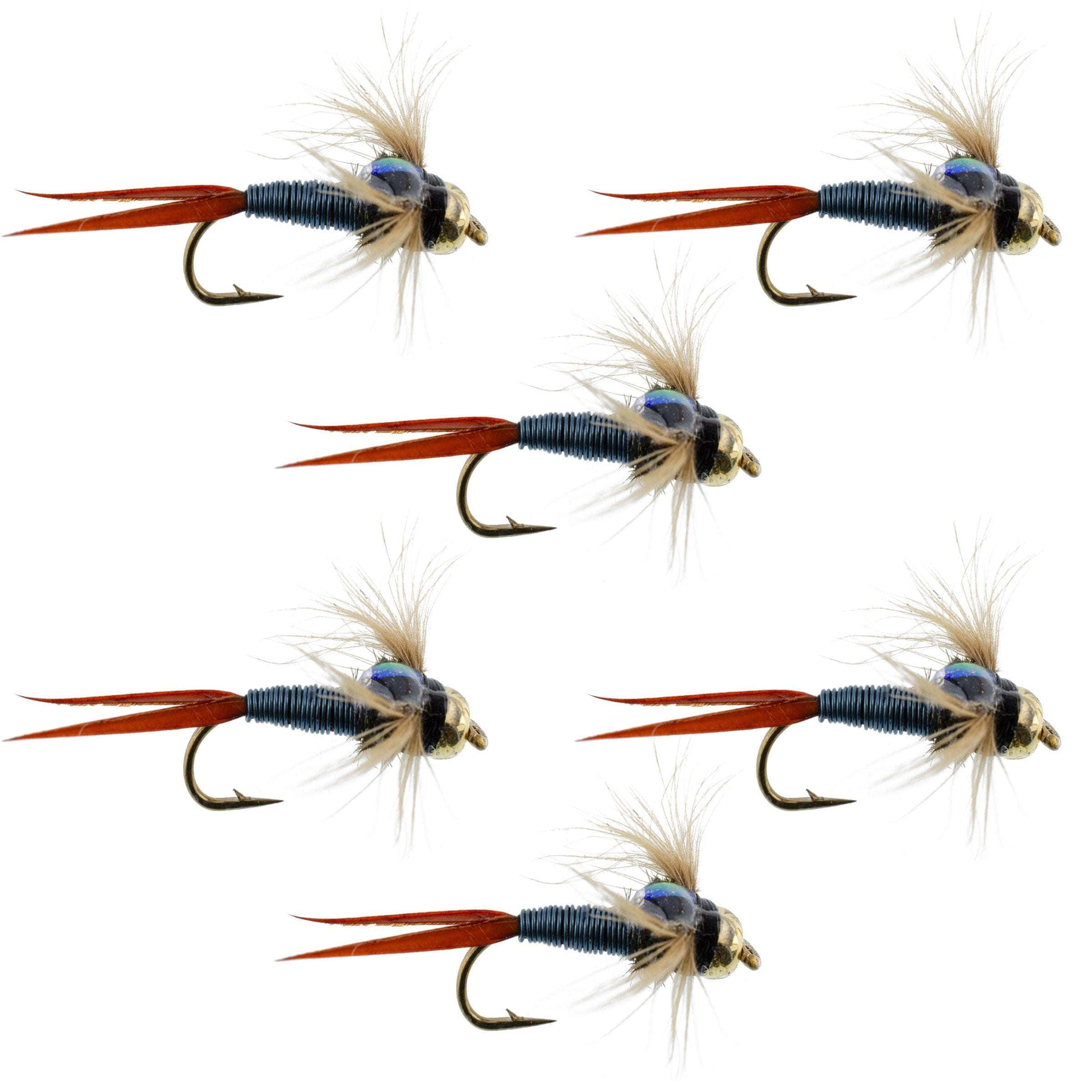 The Fly Fishing Place Trout Wet Flies Bead Head Metallic Blue Copper John Nymph - 6 Fly Fishing Flies - Hook Size 14