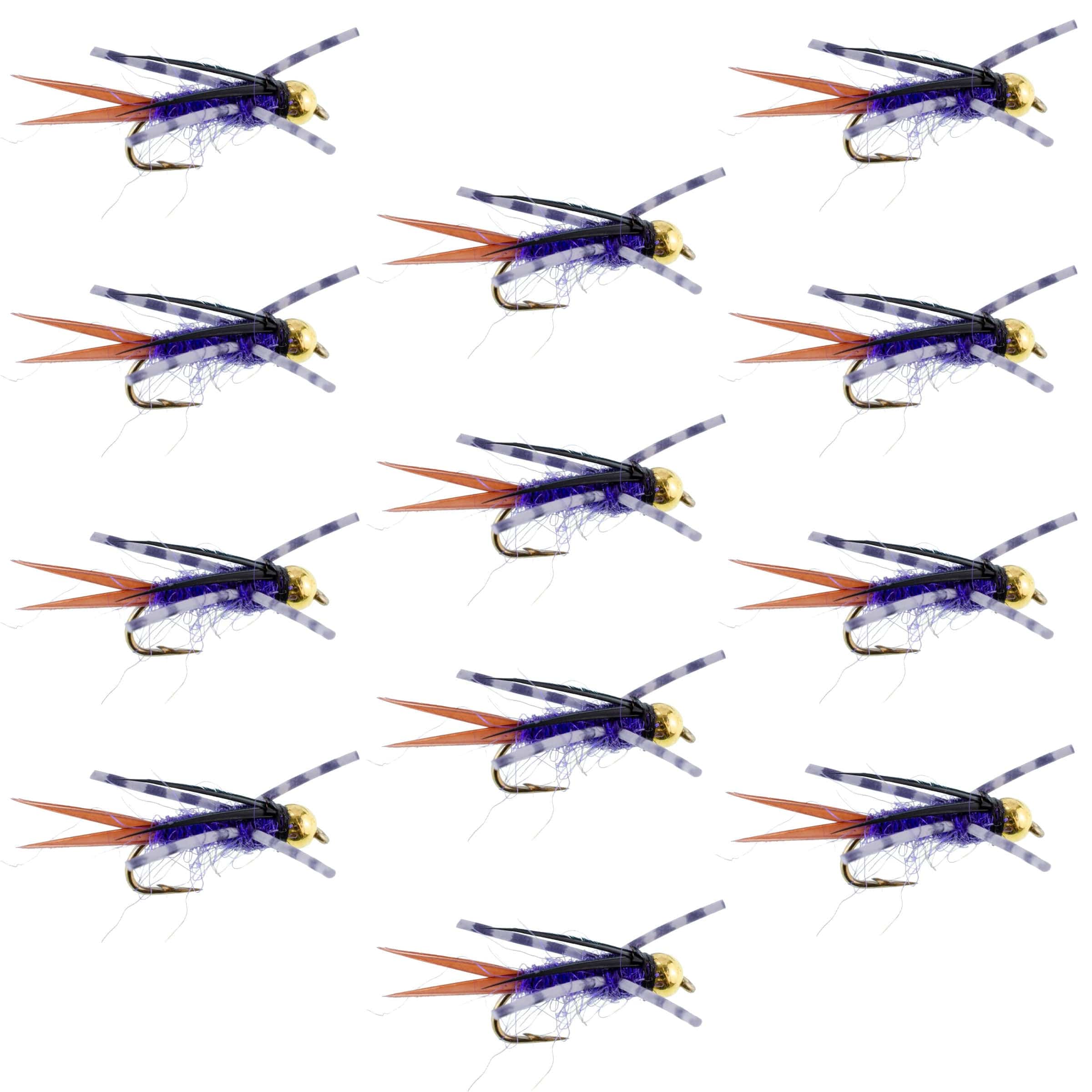 The Fly Fishing Place Trout Wet Flies Bead Head Purple Batman Rubber Legs Nymph Fly - 12 Flies Hook Size 12
