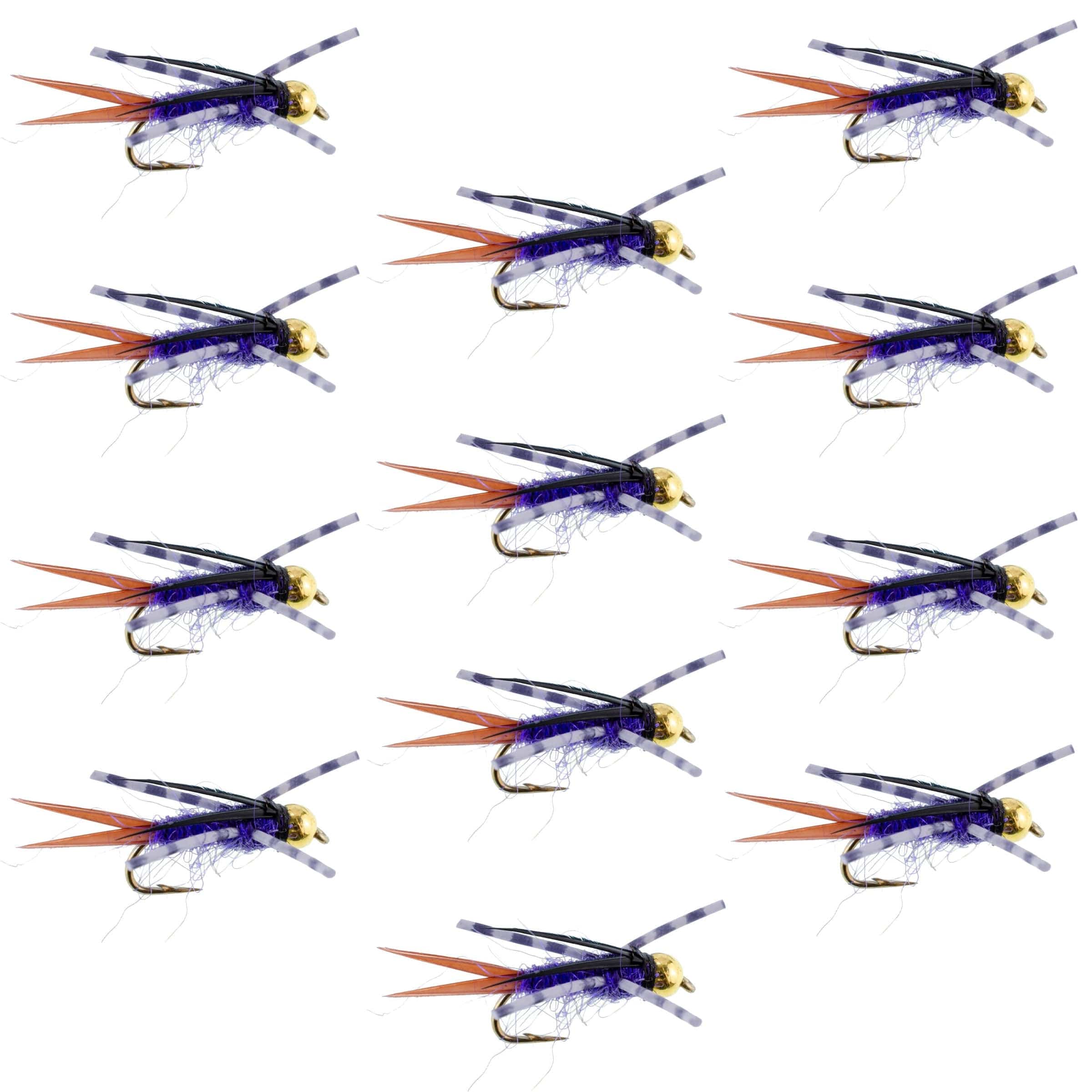 The Fly Fishing Place Trout Wet Flies Bead Head Purple Batman Rubber Legs Nymph Fly - 12 Flies Hook Size 16