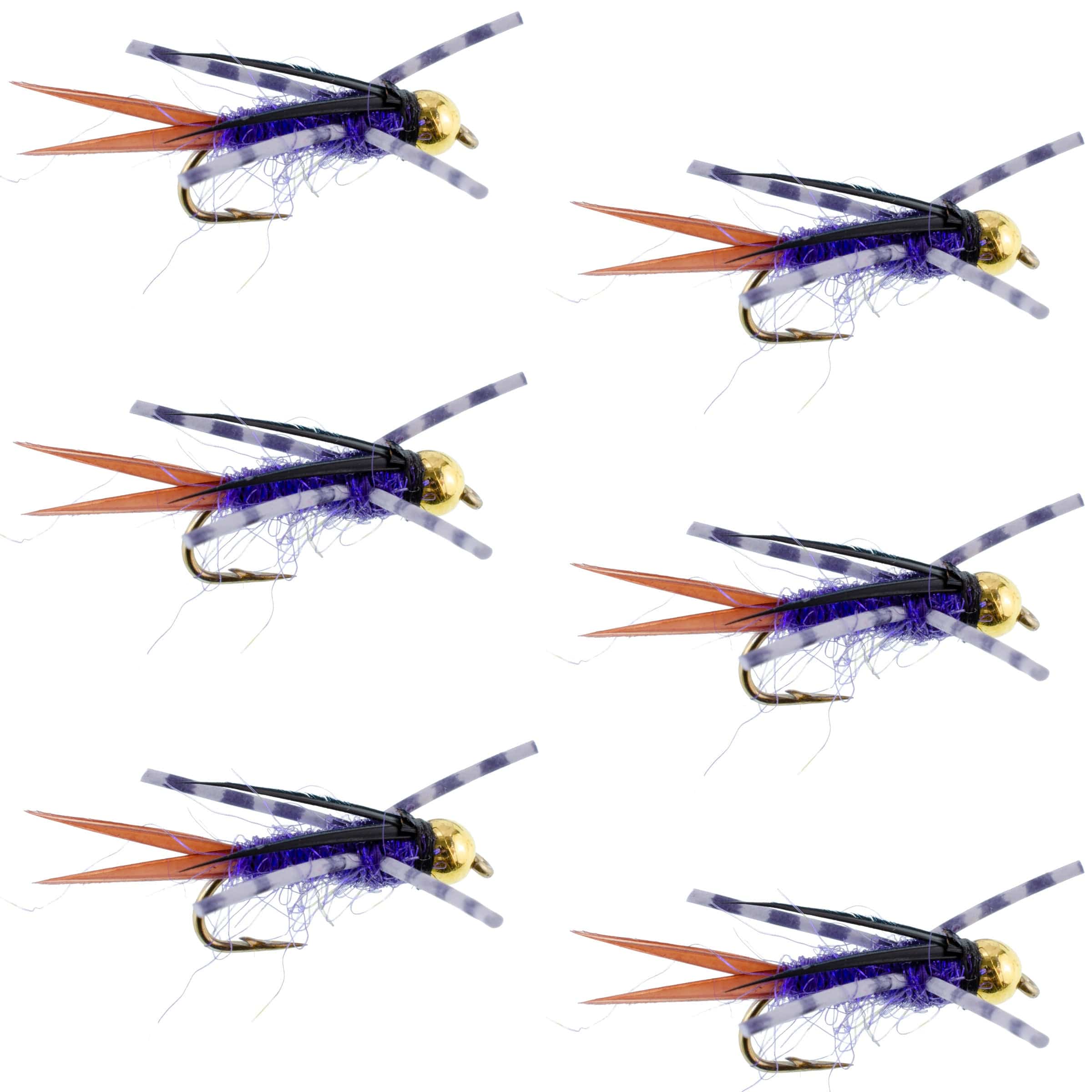 The Fly Fishing Place Trout Wet Flies Bead Head Purple Batman Rubber Legs Nymph Fly - 6 Flies Hook Size 14