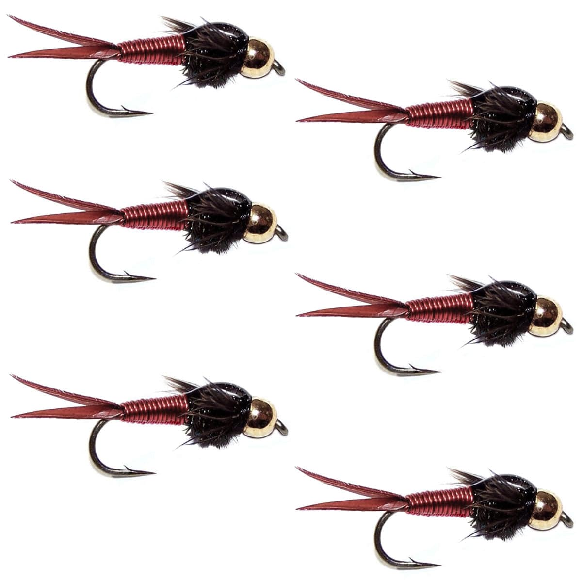 The Fly Fishing Place Trout Wet Flies Bead Head Red Copper John Nymph Fly 6 Flies -  Hook Size 10