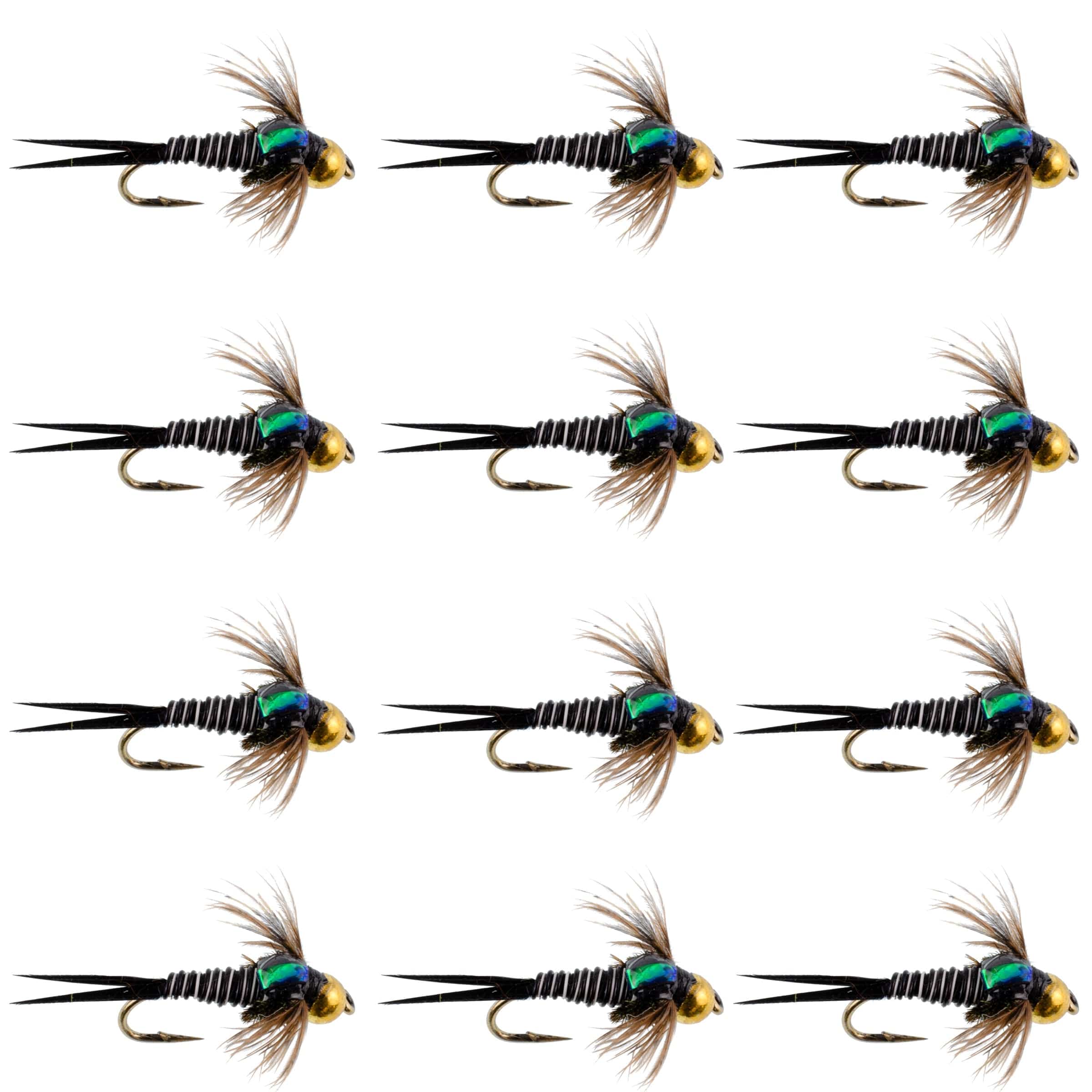 The Fly Fishing Place Trout Wet Flies Bead Head Zebra Copper John Nymph Fly Fishing Flies - 1 Dozen Flies Hook Size 14