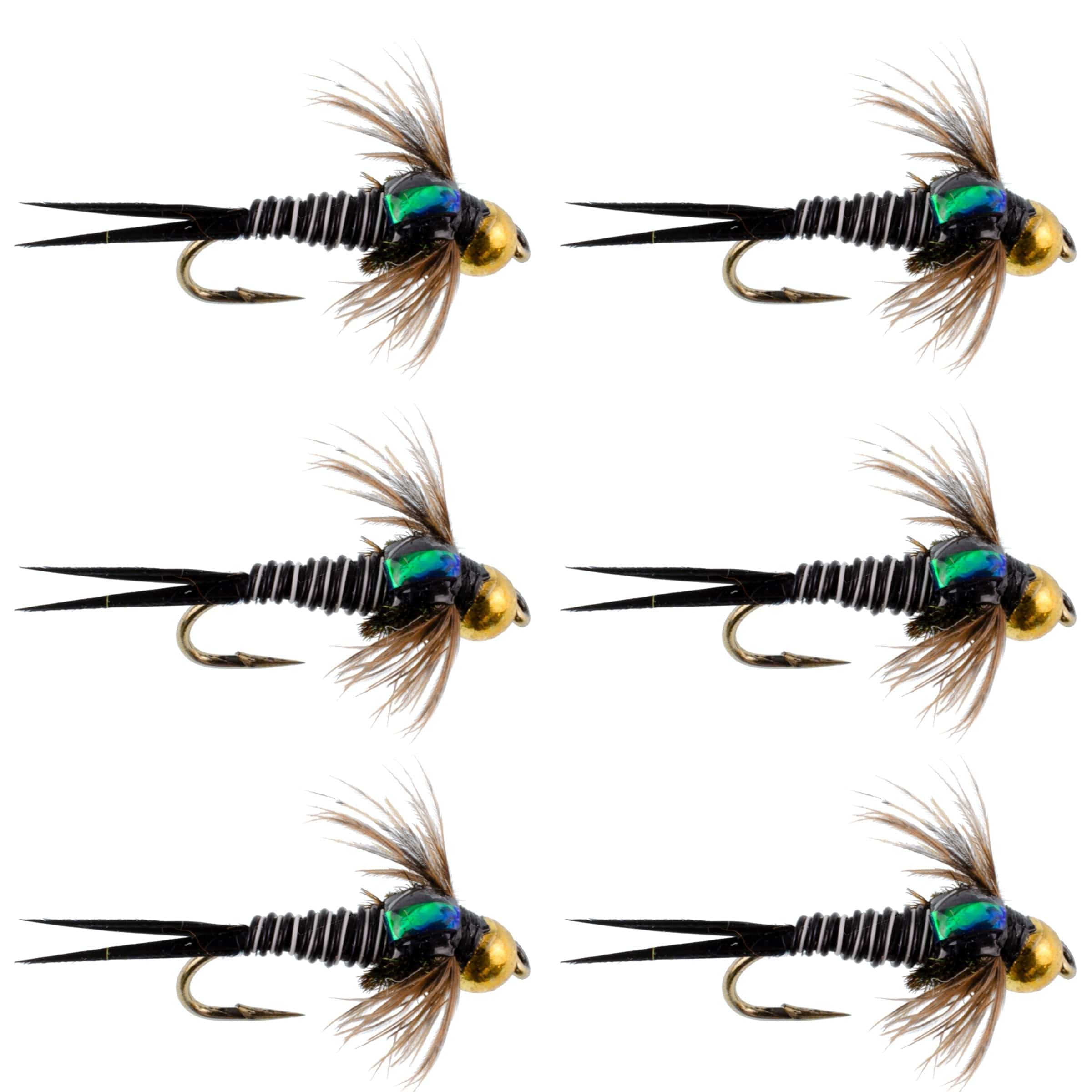 The Fly Fishing Place Trout Wet Flies Bead Head Zebra Copper John Nymph Fly Fishing Flies - Set of 6 Flies Hook Size 16
