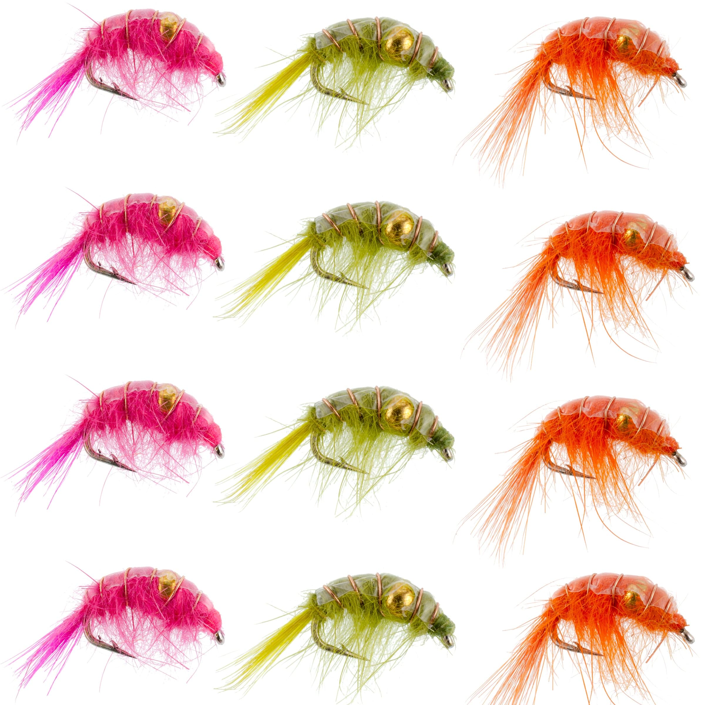 The Fly Fishing Place Trout Wet Flies Beaded Shrimp Scud Assortment - 1 Dozen - 4 Each of 3 Patterns Size 12 - Tailwater Lake Fly Fishing Flies Collection