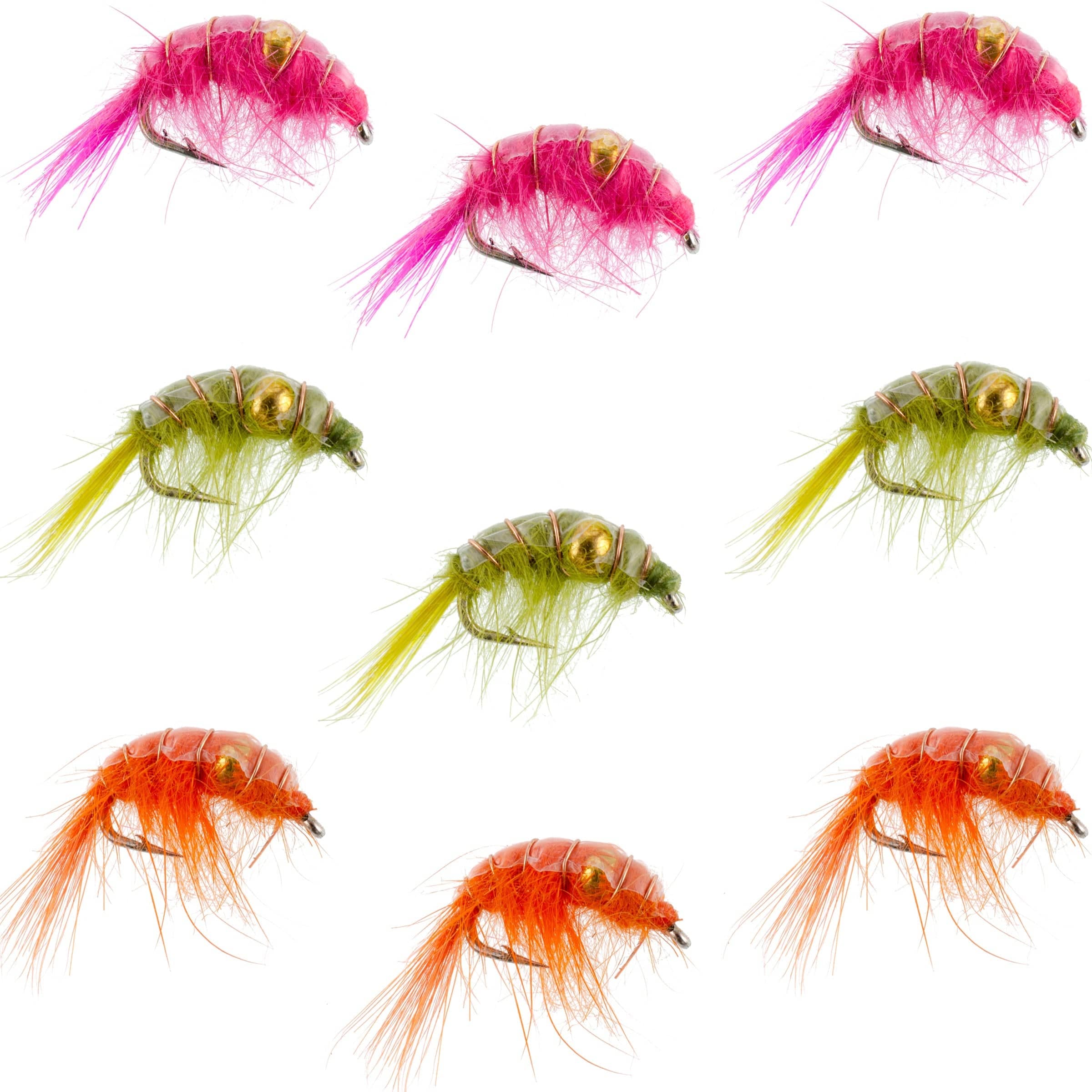 The Fly Fishing Place Trout Wet Flies Beaded Shrimp Scud Assortment - 9 Flies - 3 Each of 3 Patterns Size 12 - Tailwater Lake Fly Fishing Flies Collection