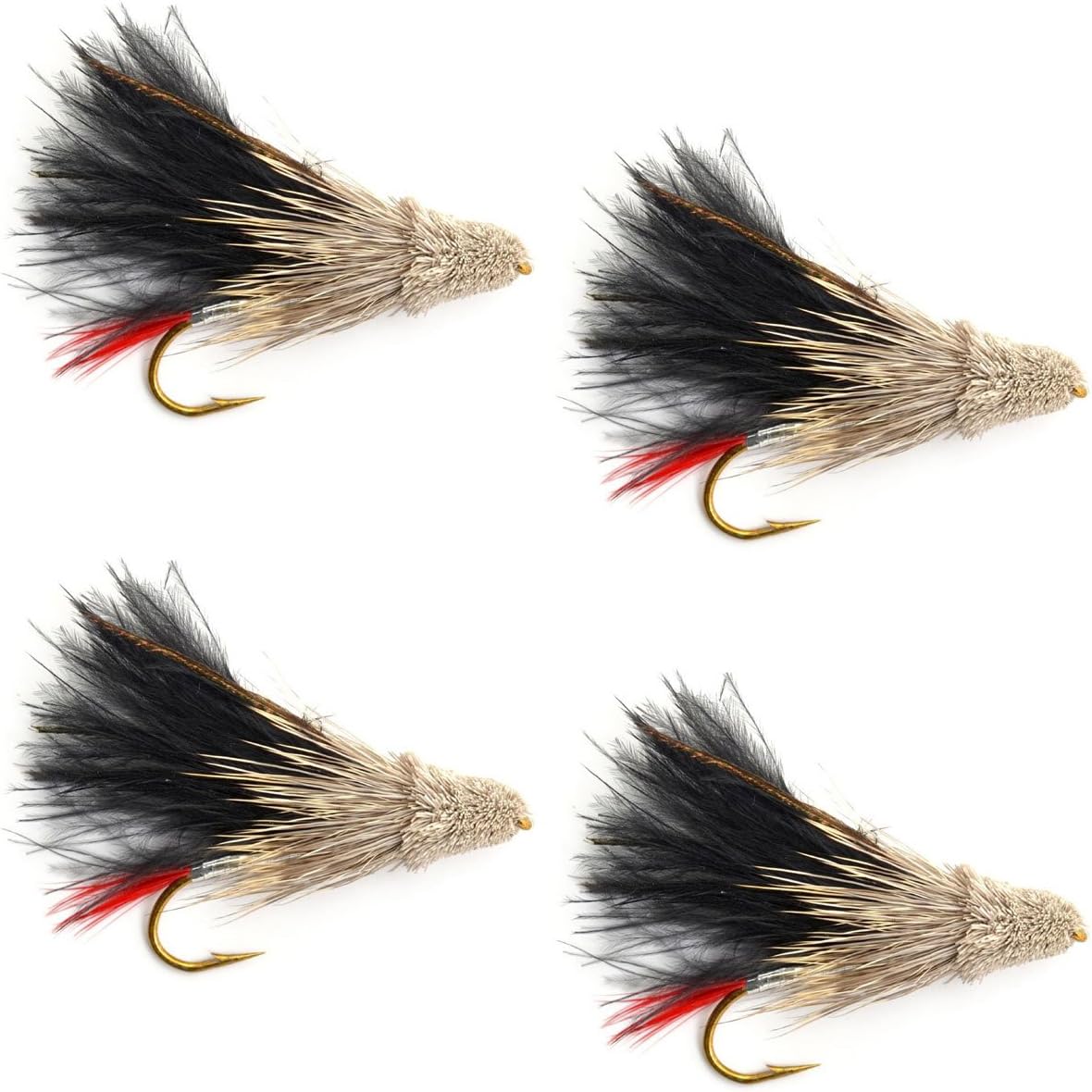 The Fly Fishing Place Trout Wet Flies Black Marabou Muddler Minnow Streamer Flies - 4 Fly Fishing Flies - Hook Size 4