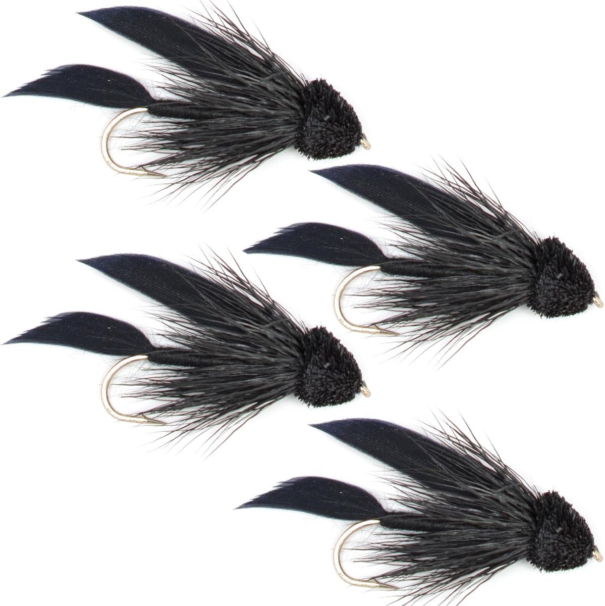 The Fly Fishing Place Trout Wet Flies Black Muddler Minnow Fly Fishing Flies - Classic Streamers - Set of 4 Flies Hook Size 8