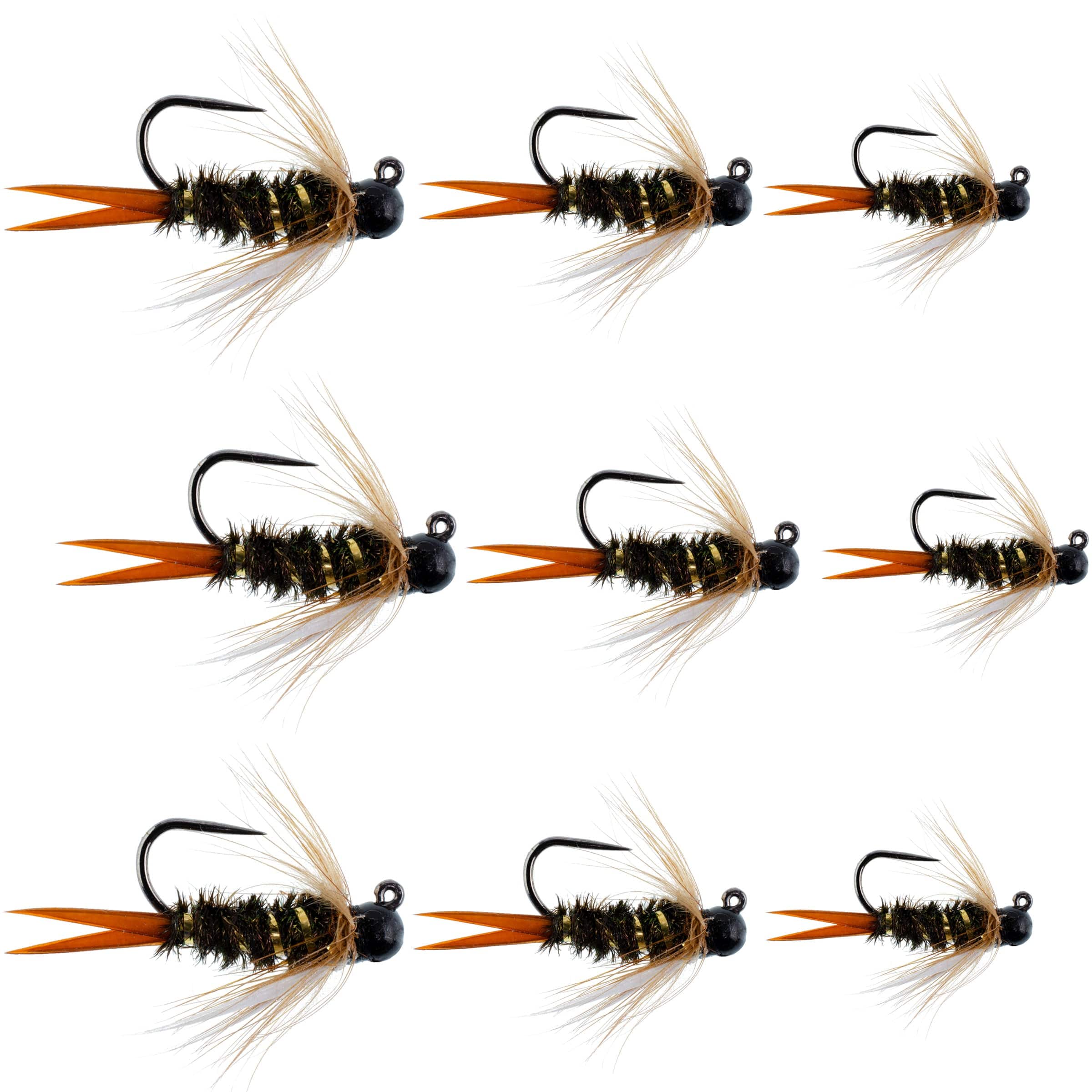 The Fly Fishing Place Trout Wet Flies Black Tungsten Bead Prince Jig Assortment Tactical Czech Nymph Euro Nymphing Fly - 9 Flies Sizes 12, 14, 16