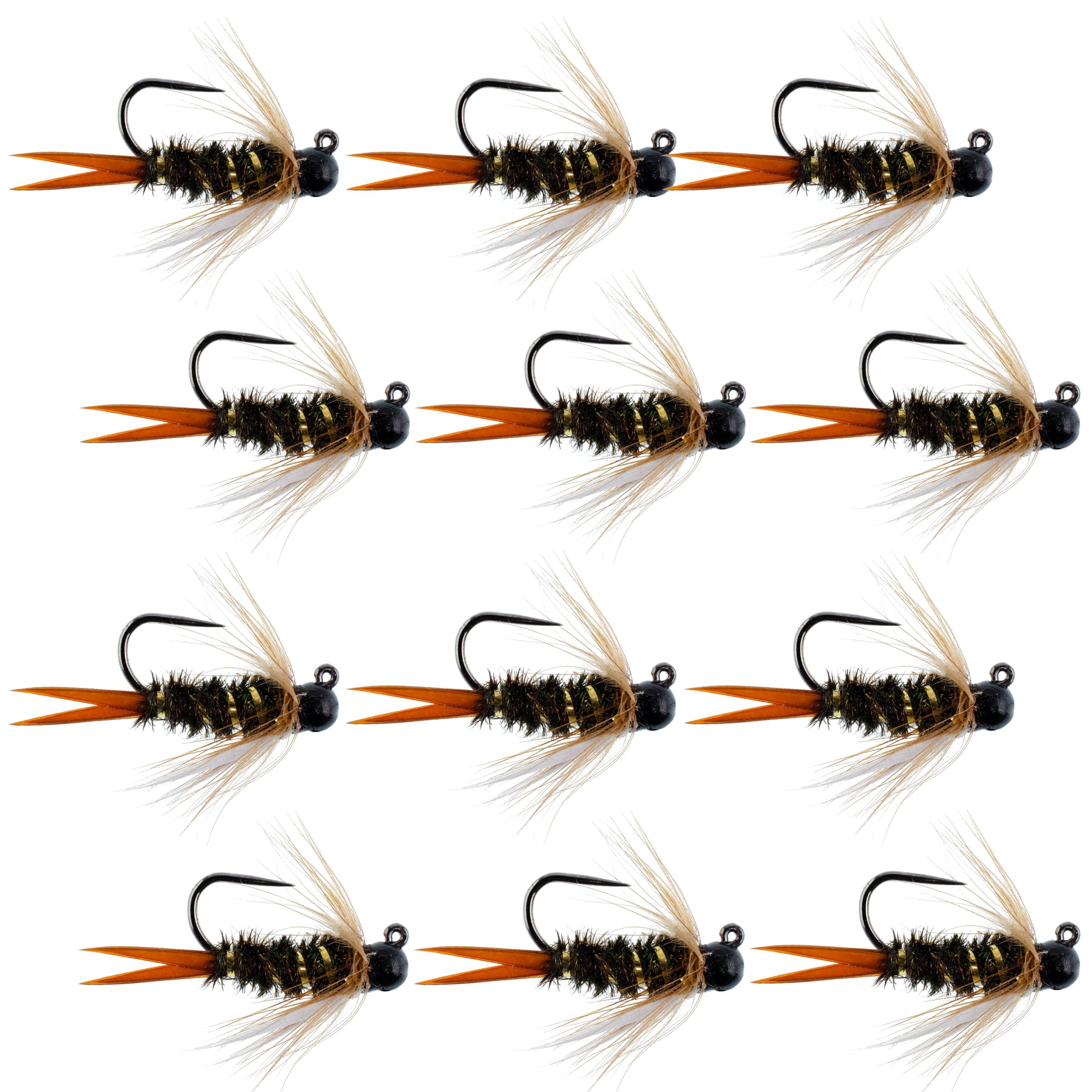 The Fly Fishing Place Trout Wet Flies Black Tungsten Bead Prince Jig Tactical Czech Nymph Euro Nymphing Fly - 1 Dozen Flies Size 12