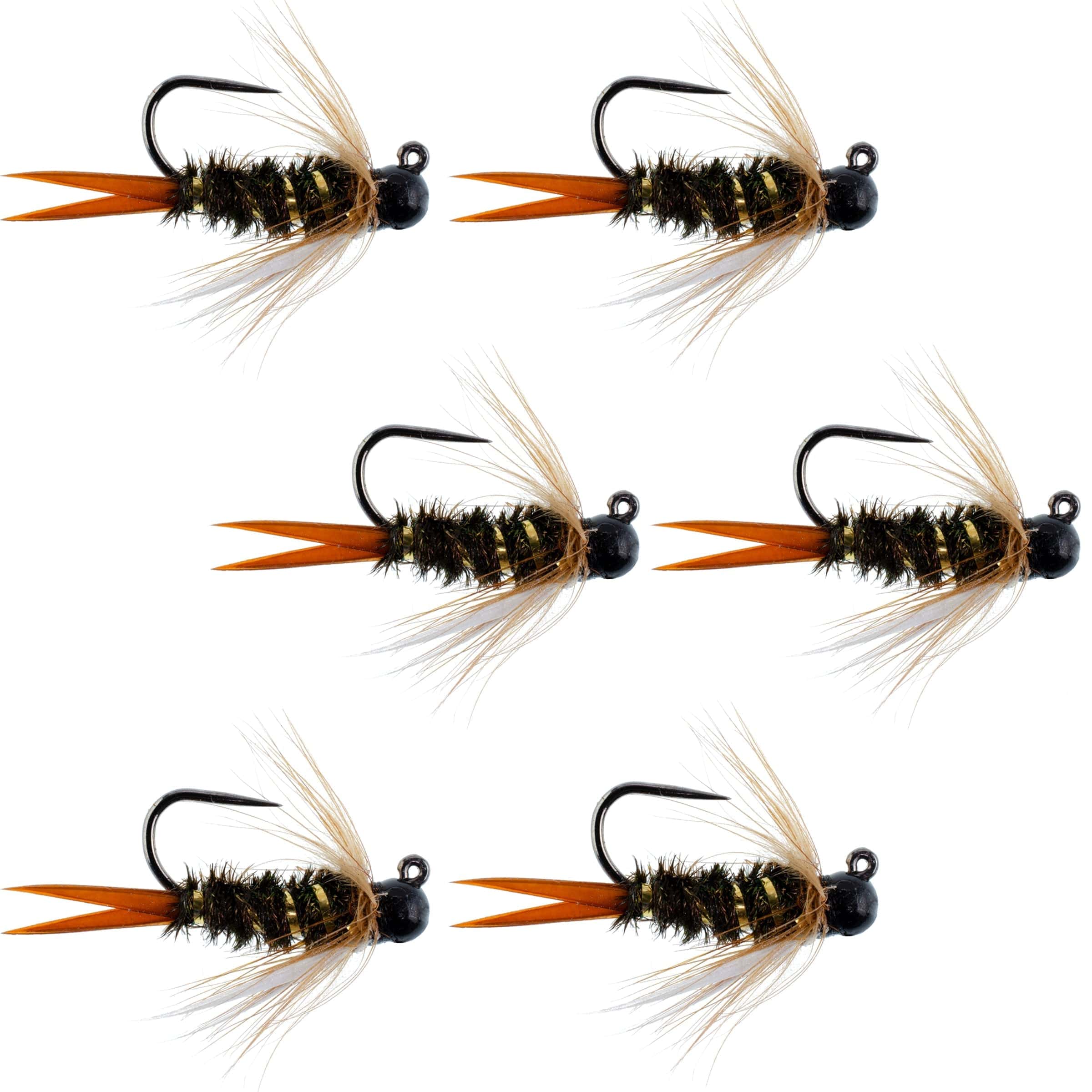 The Fly Fishing Place Trout Wet Flies Black Tungsten Bead Prince Jig Tactical Czech Nymph Euro Nymphing Fly - 6 Flies Size 10