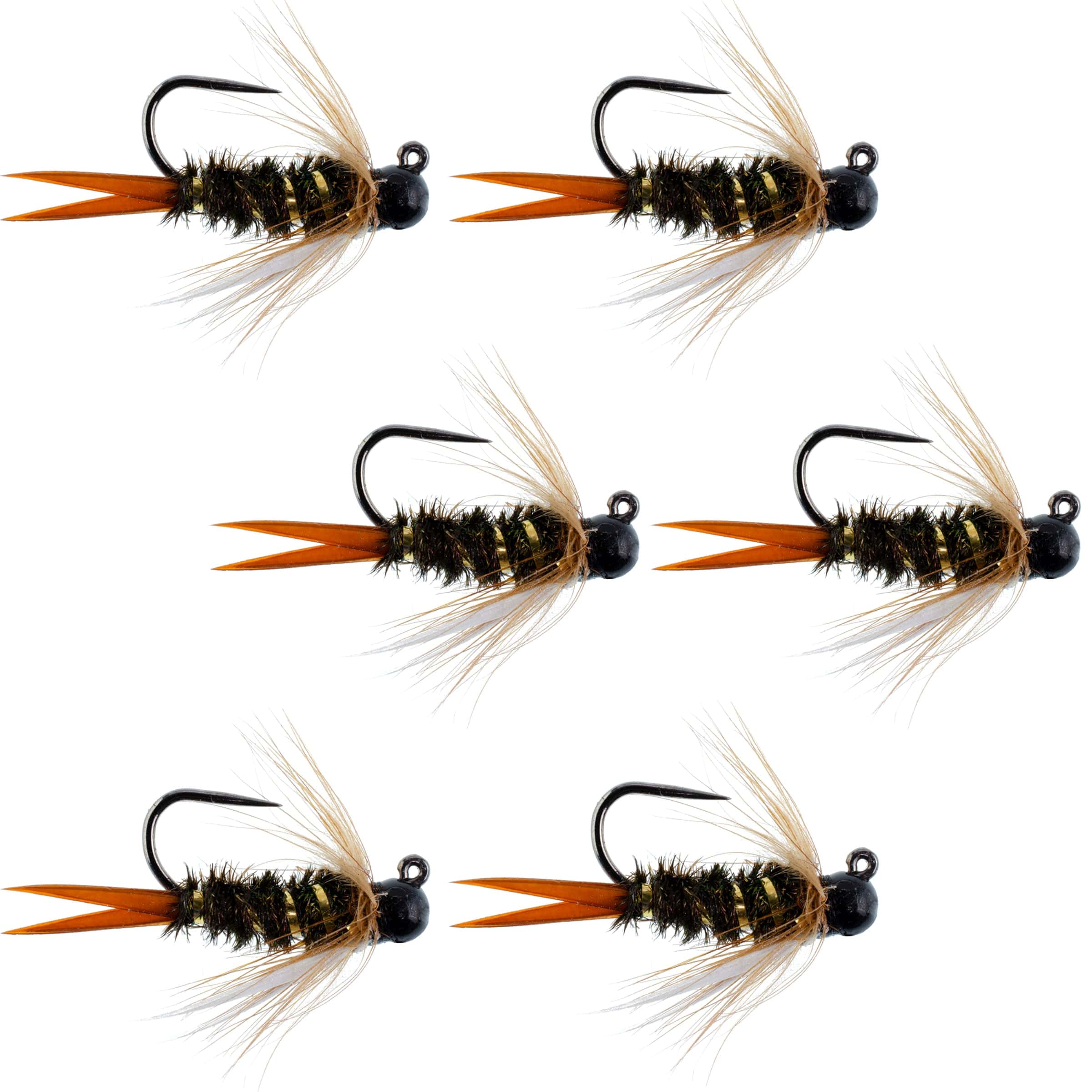 The Fly Fishing Place Trout Wet Flies Black Tungsten Bead Prince Jig Tactical Czech Nymph Euro Nymphing Fly - 6 Flies Size 14